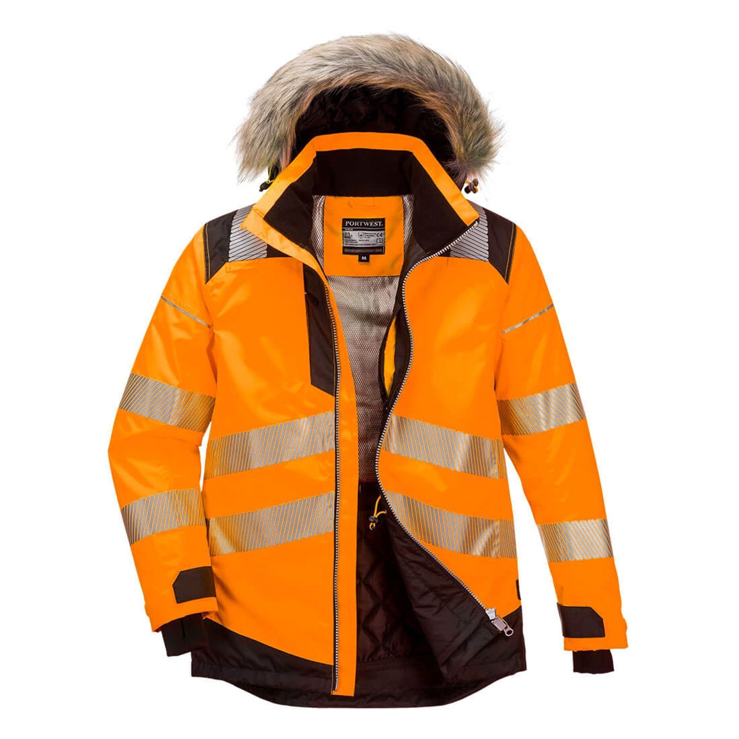 Portwest PW3 Hi-Vis Winter Parka Jacket, Orange/Black, Large, Regular