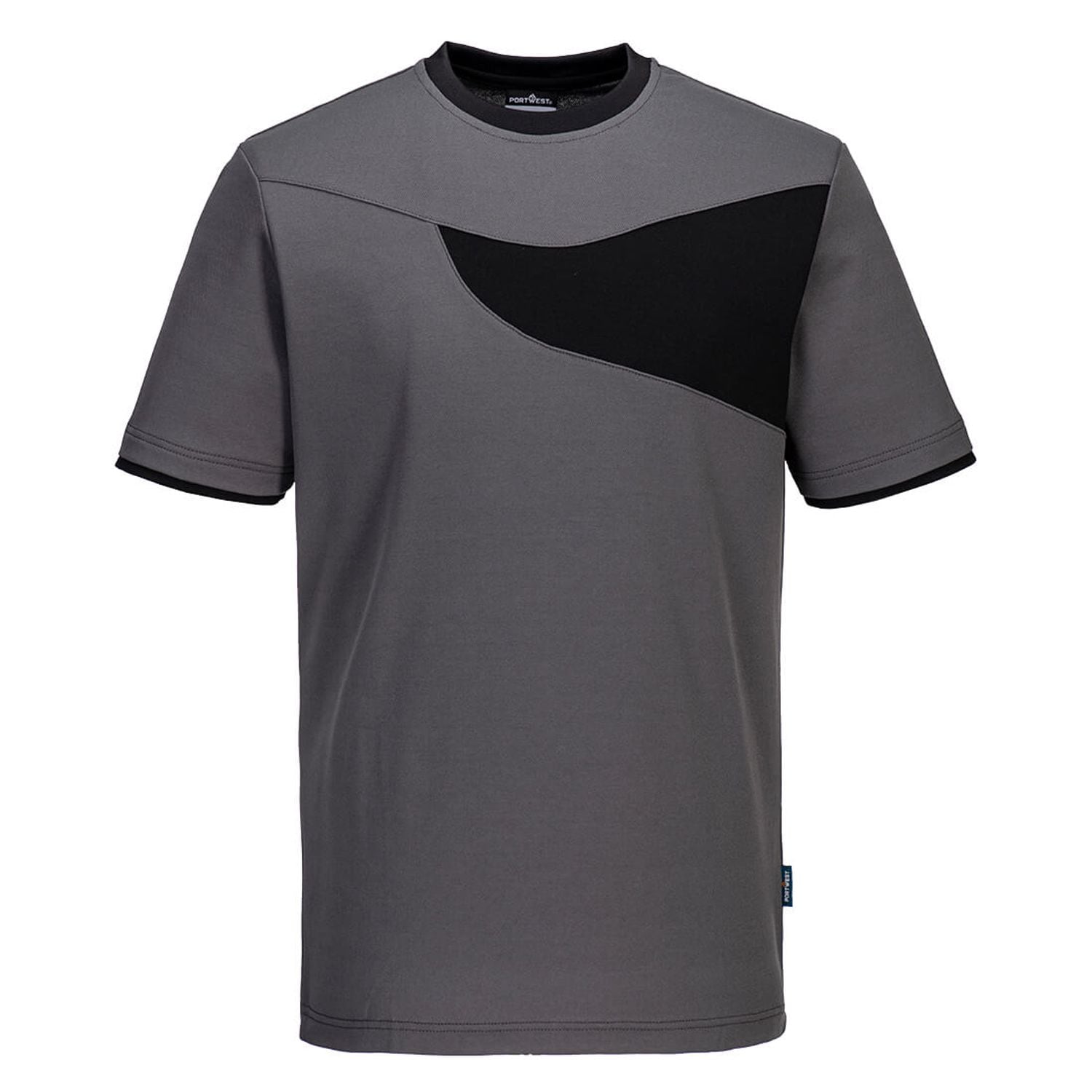 Portwest PW2 Cotton Comfort T-Shirt Short Sleeve, Zoom Grey/Black, Large, Regula