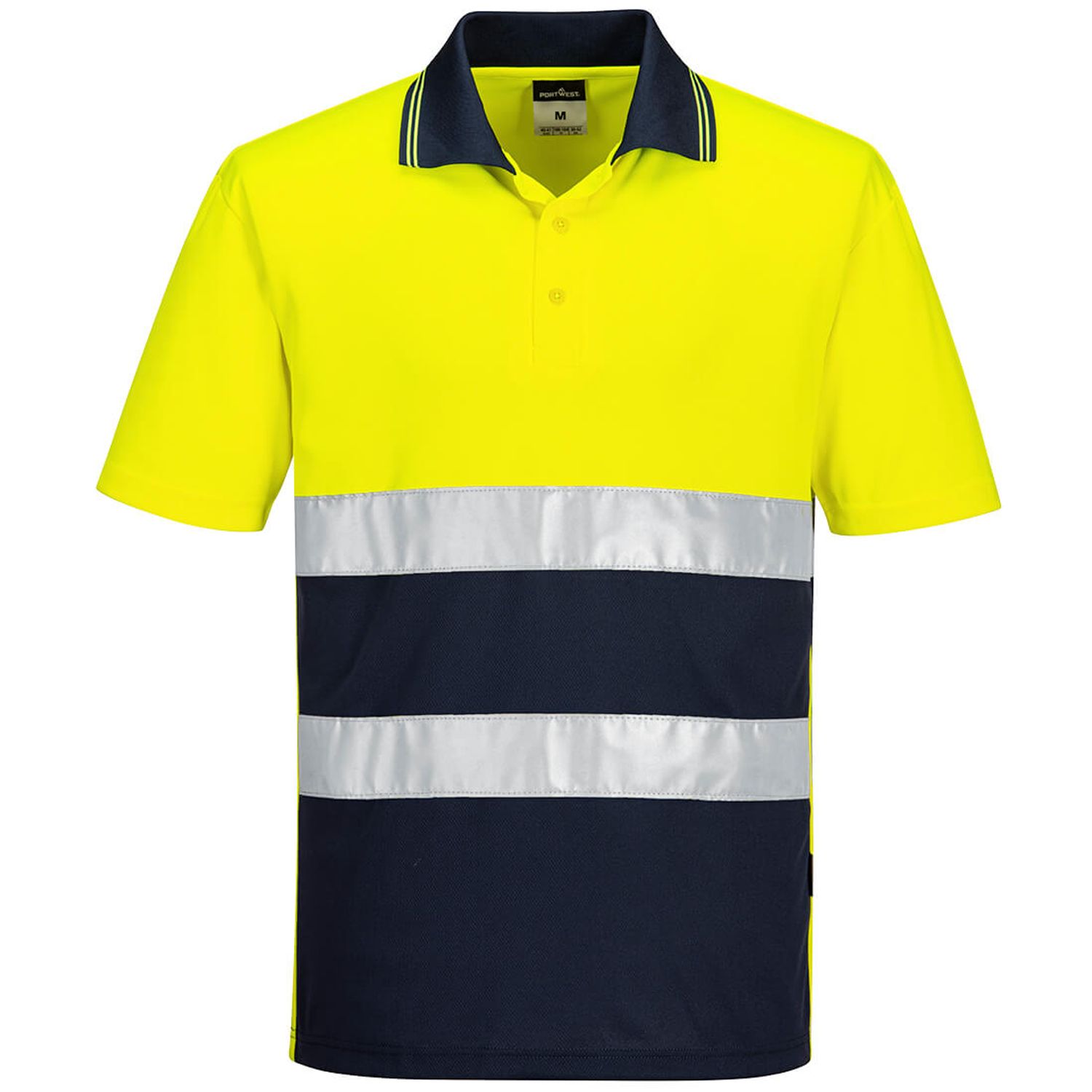 Portwest Hi-Vis Lightweight Contrast Polo Shirt Short Sleeve, Yellow/Navy, XL, R