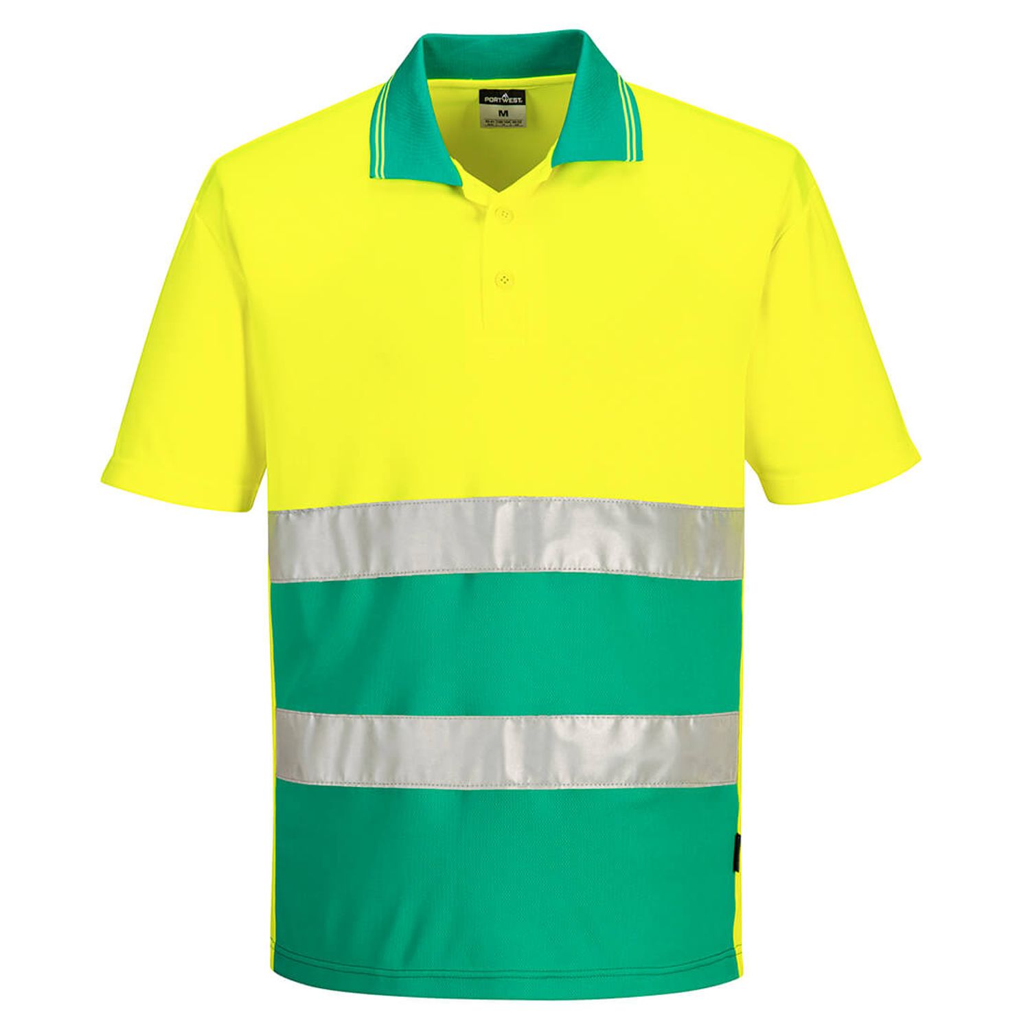 Portwest Hi-Vis Lightweight Contrast Polo Shirt Short Sleeve, Yellow/Teal, Large