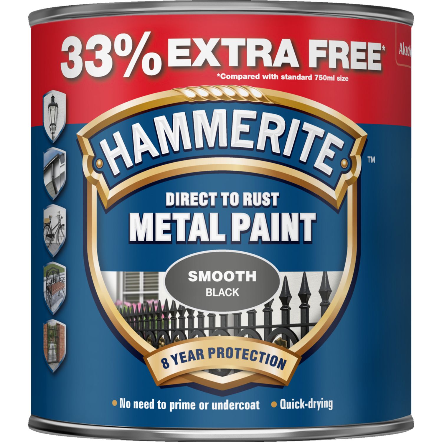 Hammerite Direct to Rust Smooth Finish Metal Paint Black 750ml + 33%
