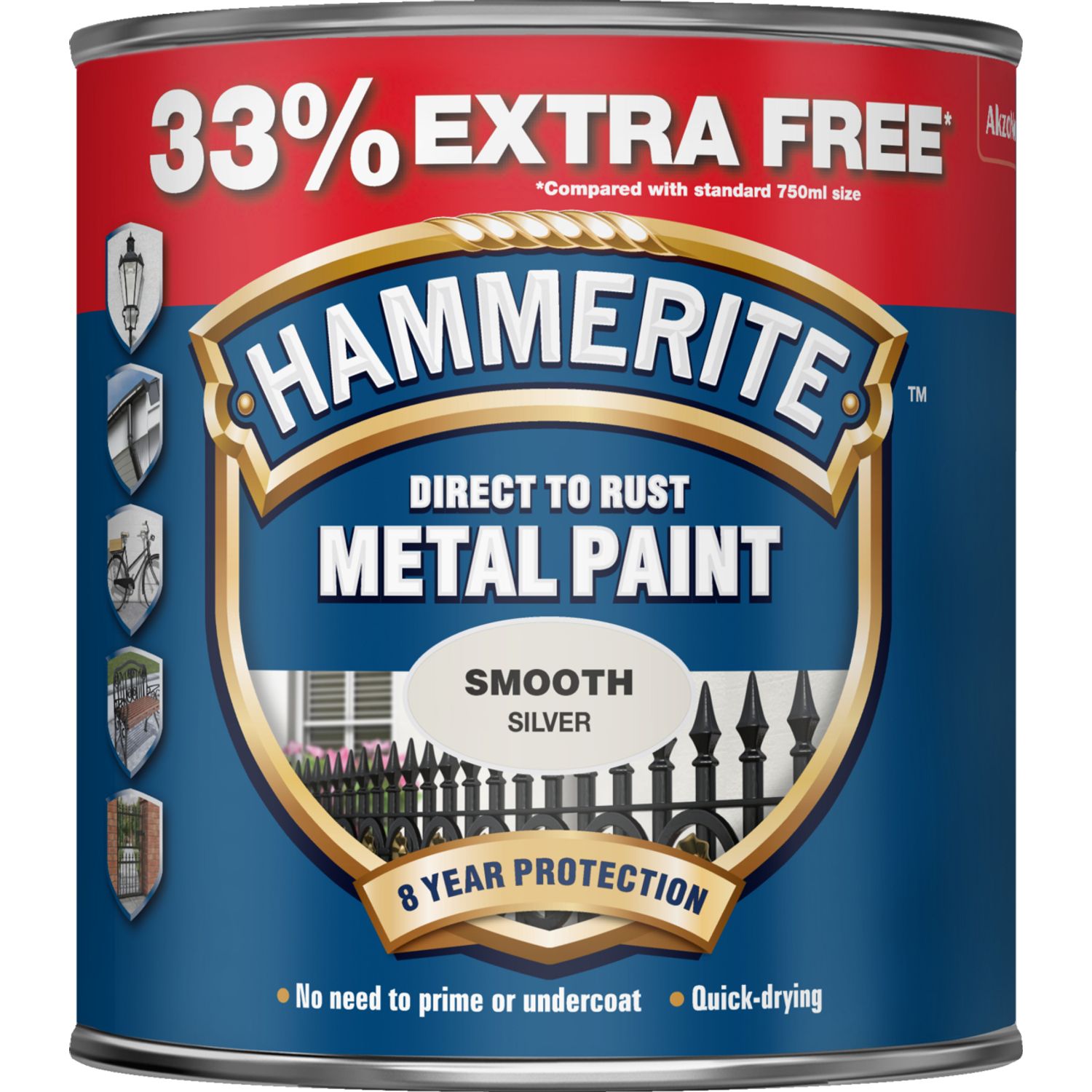Hammerite Direct to Rust Smooth Finish Metal Paint Silver 750ml + 33%