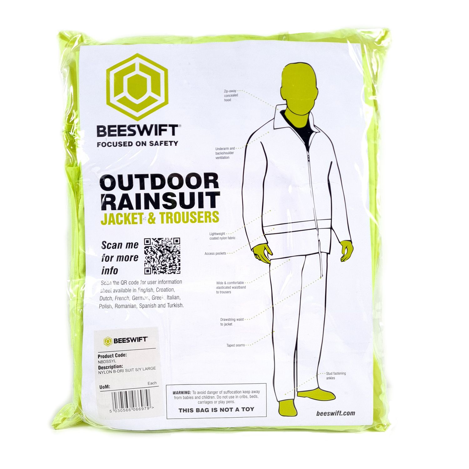 ProSolve Hivis Waterproof Coverall Rain Suit - Large