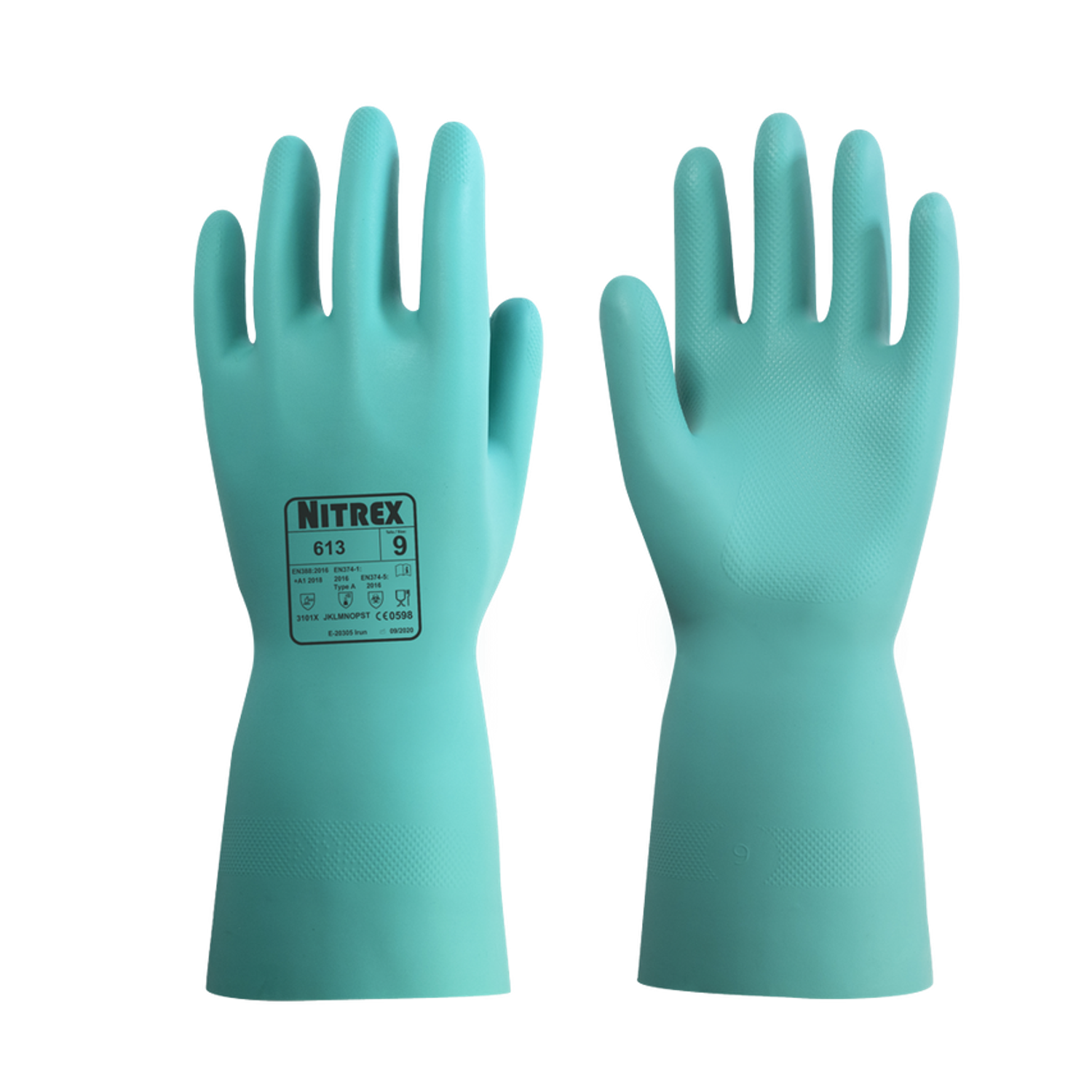 Nitrex Nitrex 613 Green Flock Lined Nitrile Gauntlet - 10 Pairs - Size 6