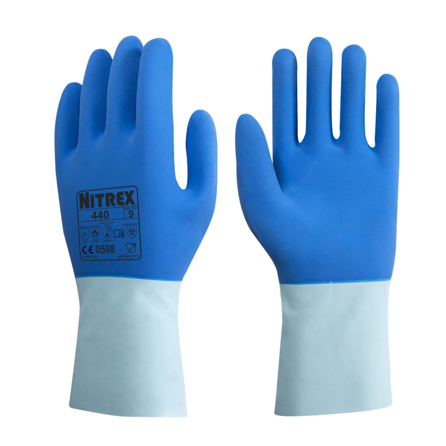 Nitrex Nitrex 440 Blue Cotton Lined Double Dipped Latex Gauntlet - 10 Pairs - Si