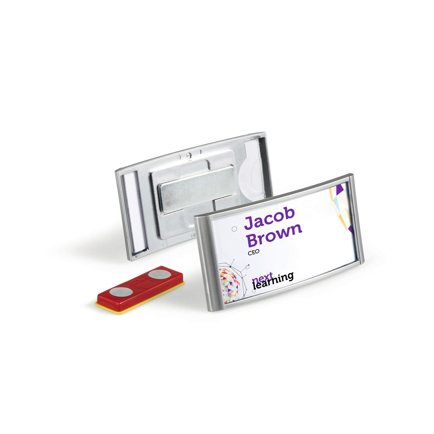 Durable Classic Magnetic Name Tag ID Badge Holders + Inserts, 10 Pack, 30x65mm