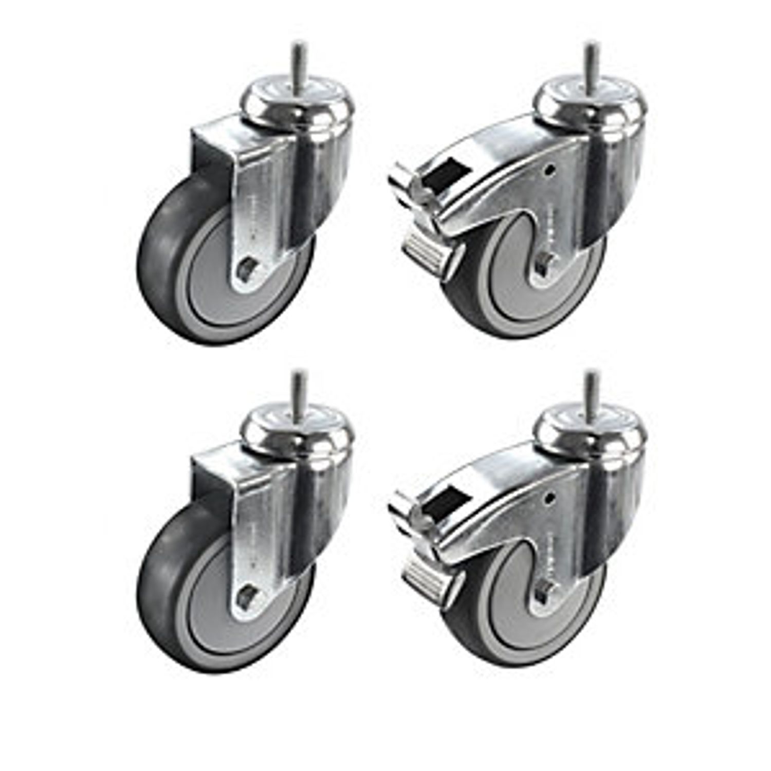 PROROLL Thermoplastic Rubber Tyre 4 Swivel Castors 2 With Double Stops With Thre