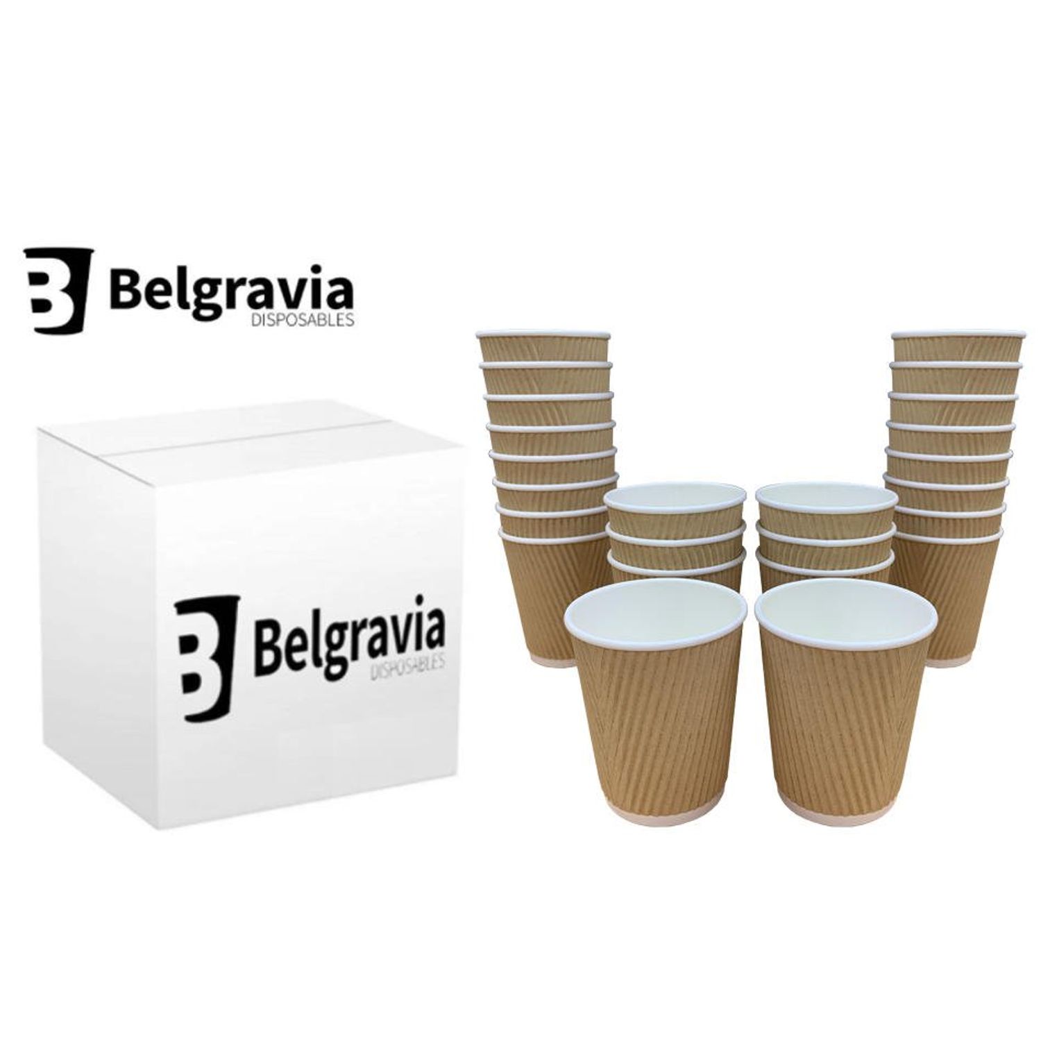 BELGRAVIA DISPOSABLES 8oz Triple Walled Kraft Ripple Cups 25's (Pack of 20)