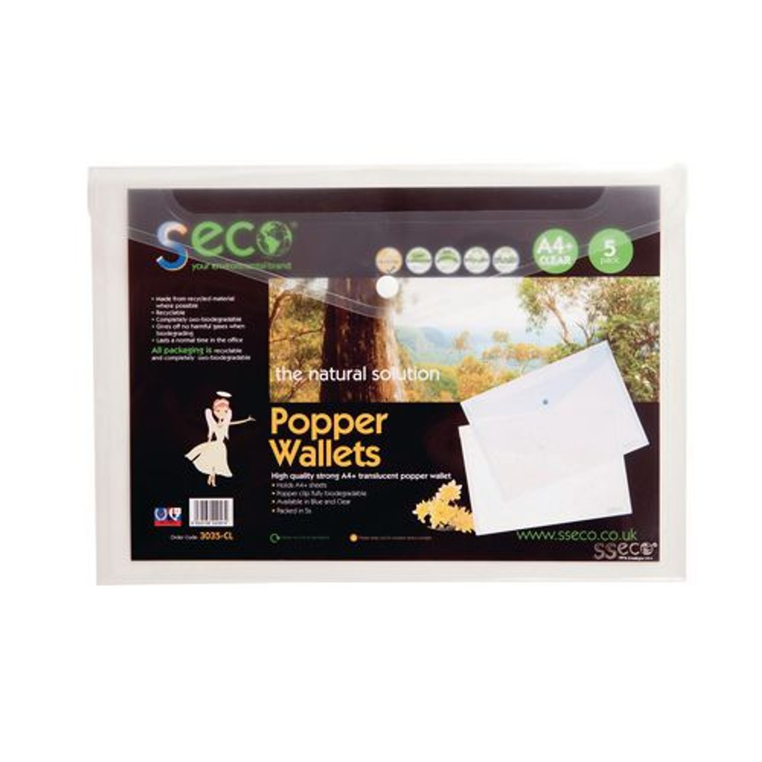 Slingsby Biodegradable Popper Wallets A4+ Clear PK 5