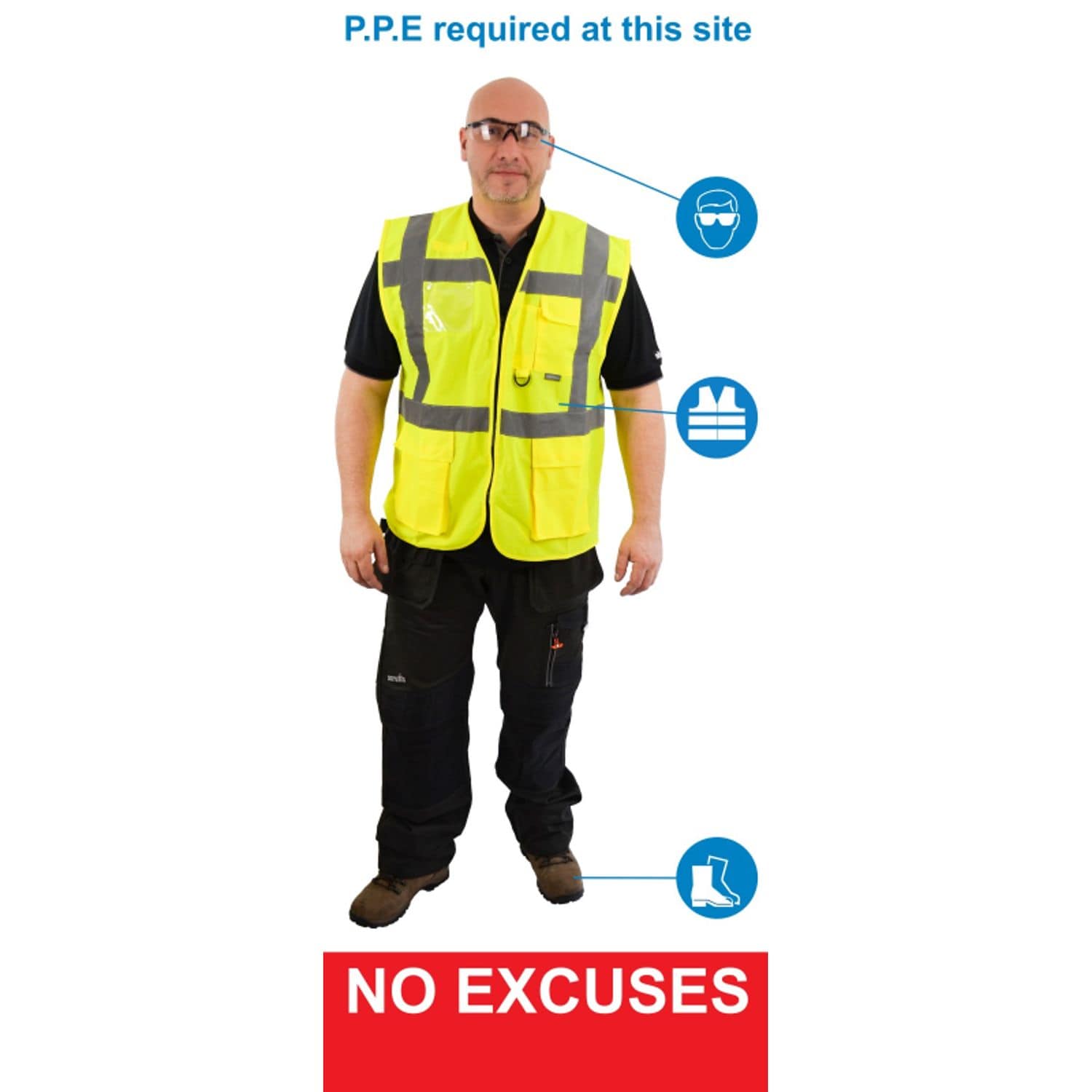 Fabufacture Life Size PPE Sign - HI Vis Vest Boots + Glasses - Correx Sign
