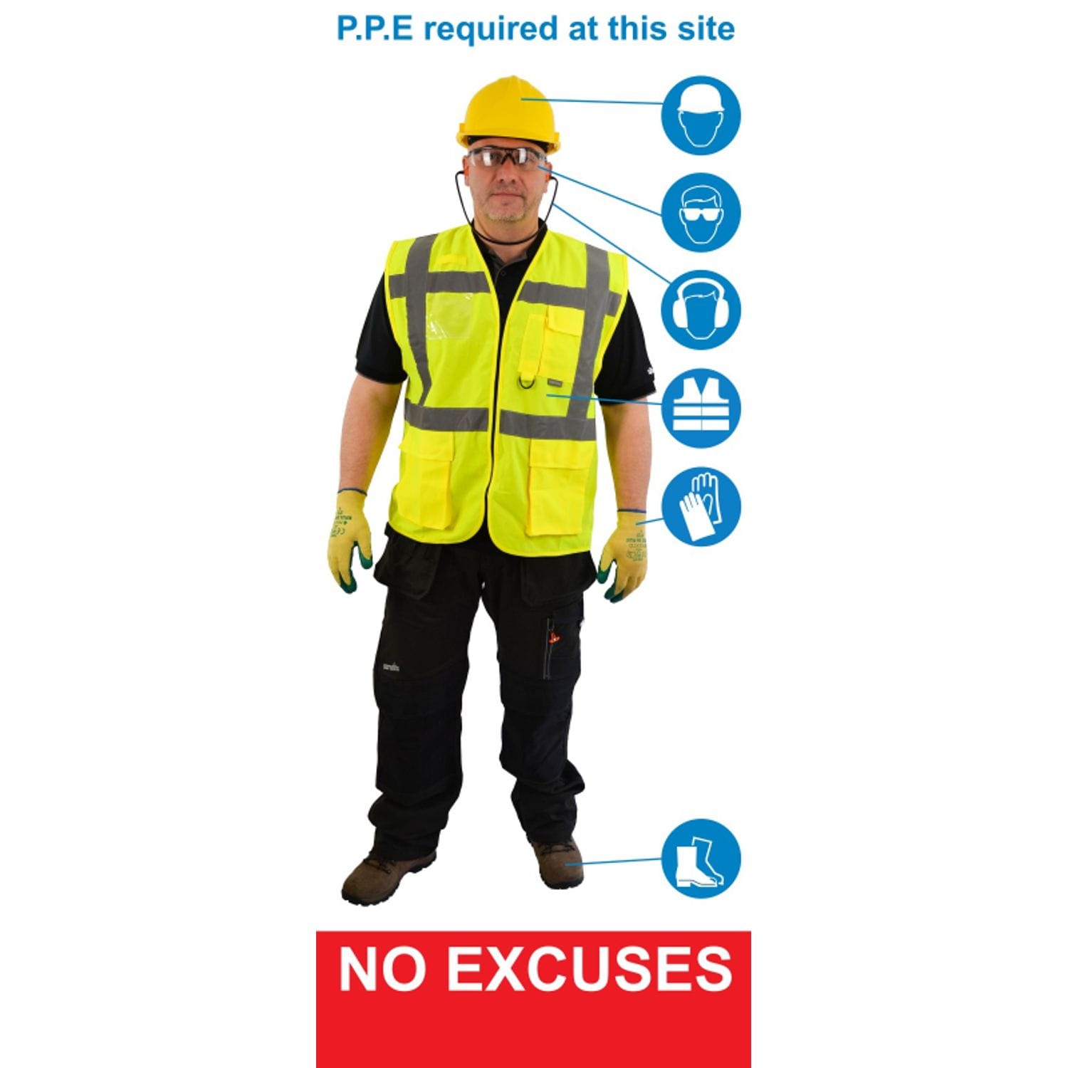 Fabufacture Life Size PPE Sign - HI Vis Vest Boots + Glasses + Ear + Head + Glov