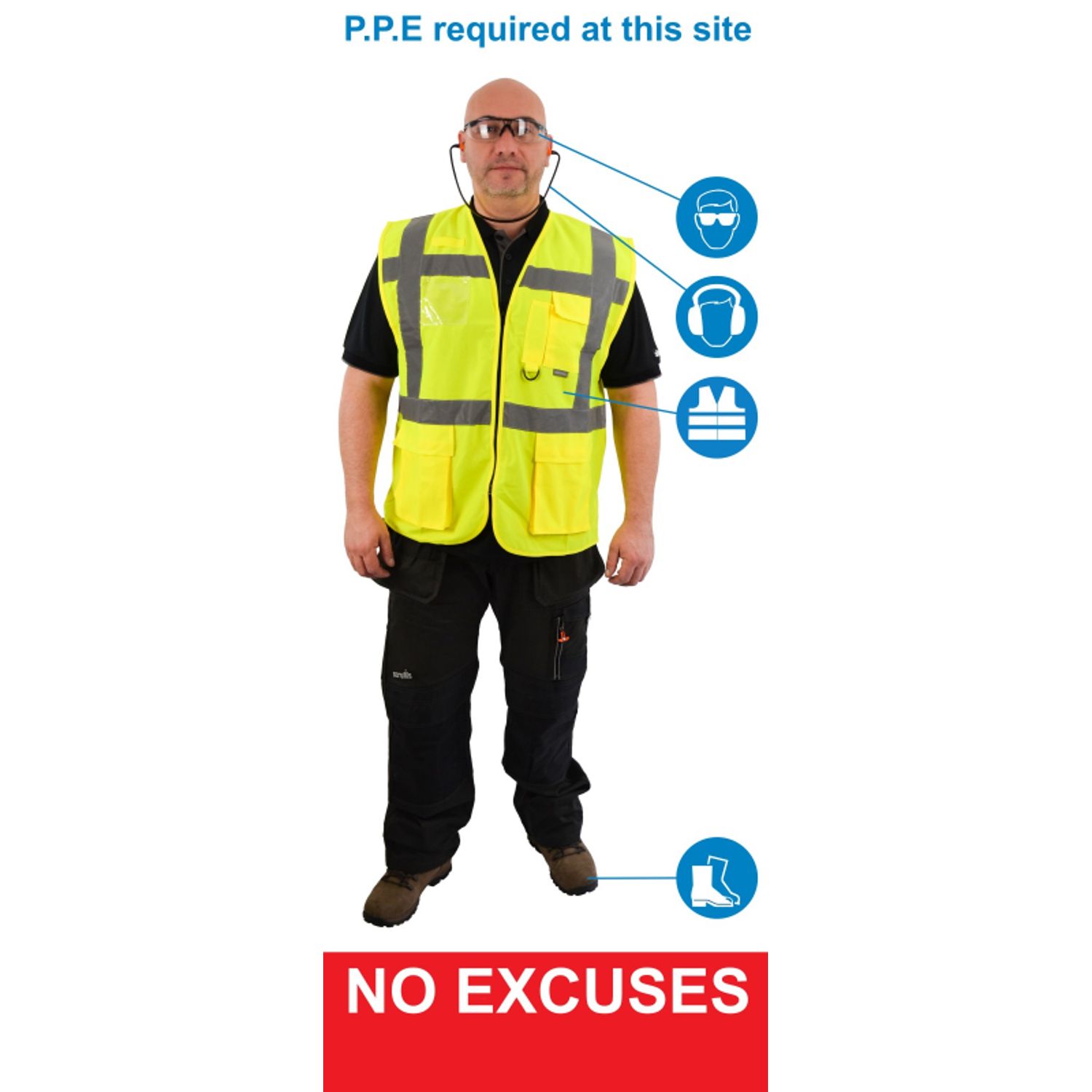 Fabufacture Life Size PPE Sign - HI Vis Vest Boots + Glasses + Ear - Pop Up Bann