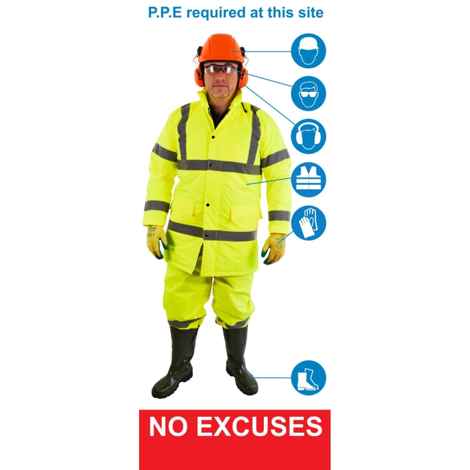 Fabufacture Life Size PPE Sign - HI Vis Overalls Boots + Glasses + Ear + Head +