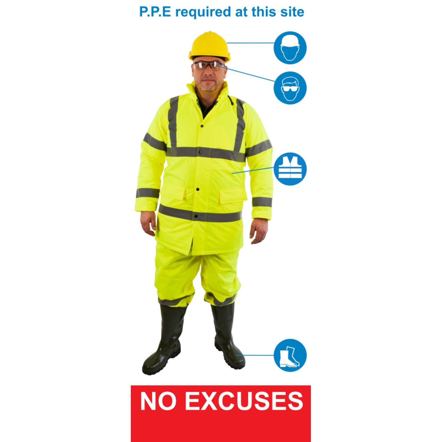 Fabufacture Life Size PPE Sign - HI Vis Overalls Boots + Glasses + Head - Pop Up