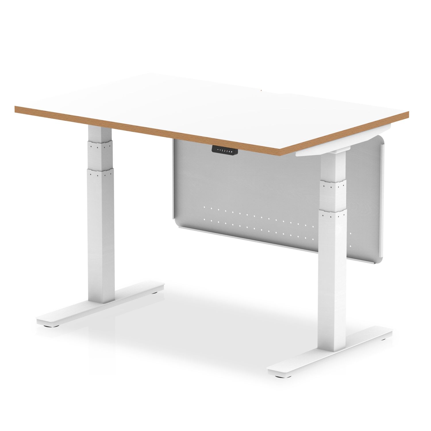 Oslo 1200mm Height Adjustable Office Desk White Top Natural Wood Edge White Fram