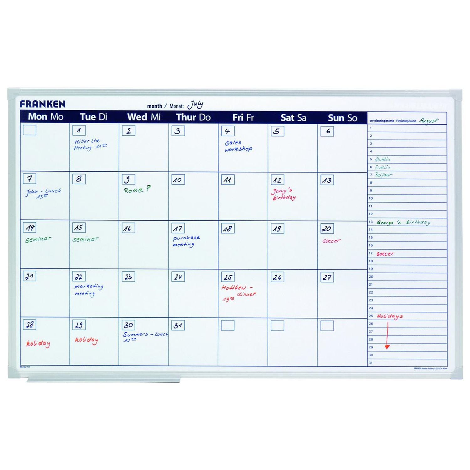 Franken MonthlyPlanner Day Grid 96 x 98 mm 90 x 60 cm W X H