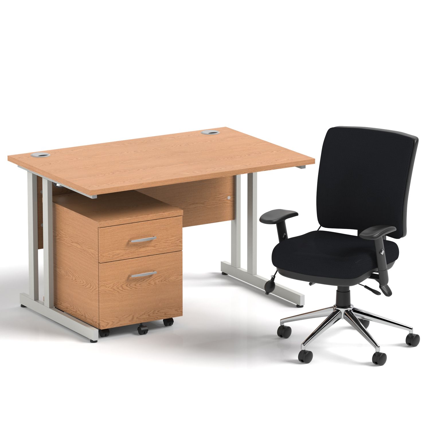 Impulse 1200mm Straight Office Desk Oak Top Silver Cantilever Leg with 2 Drawer
