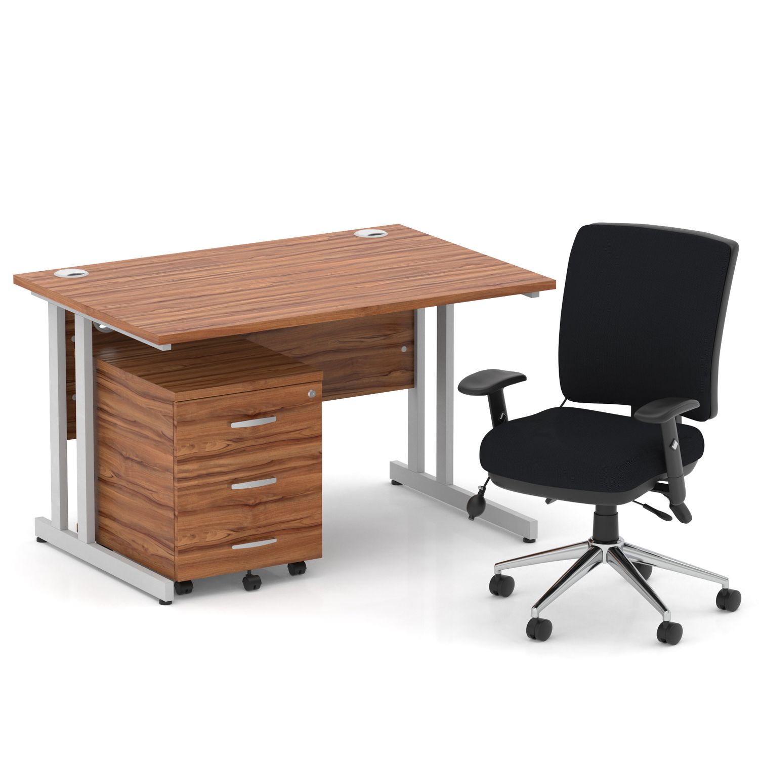 Impulse 1200mm Straight Office Desk Walnut Top Silver Cantilever Leg with 3 Draw