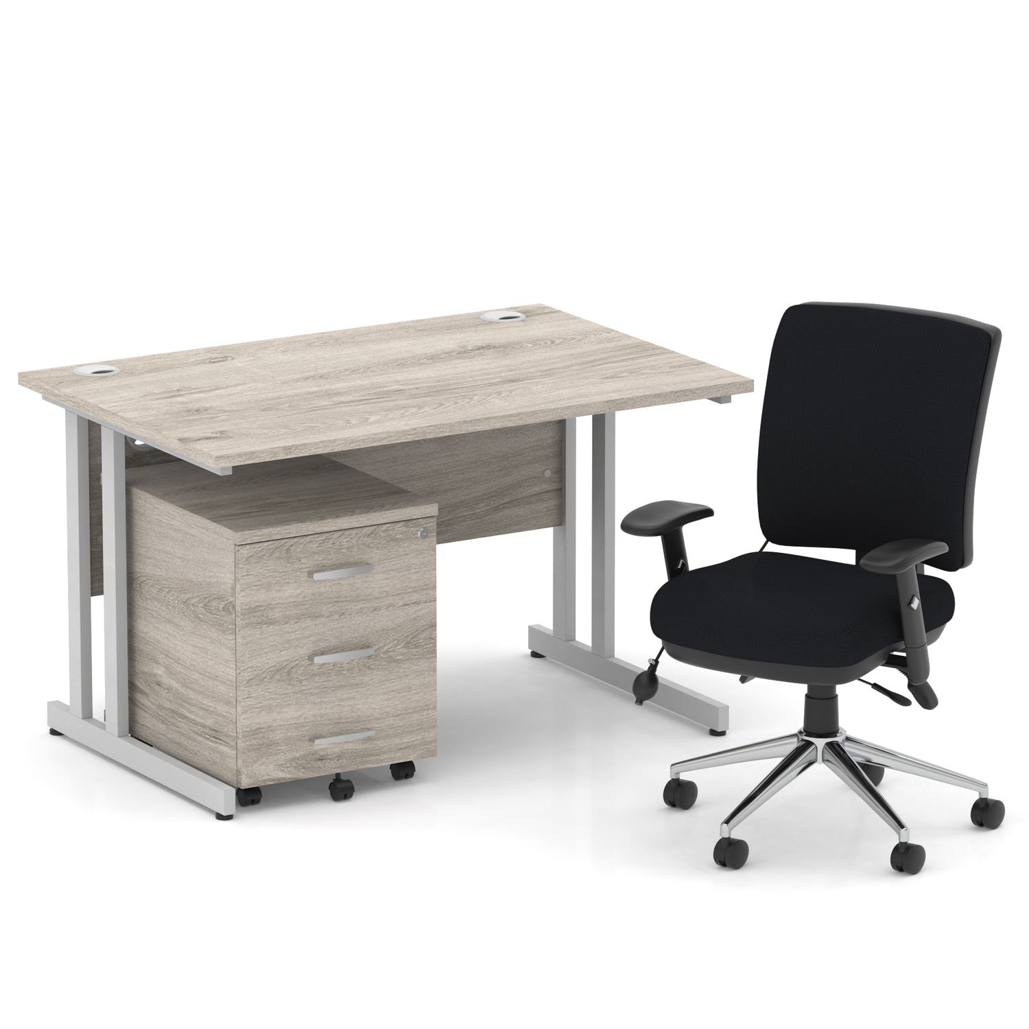 Impulse 1200mm Straight Office Desk Grey Oak Top Silver Cantilever Leg with 3 Dr