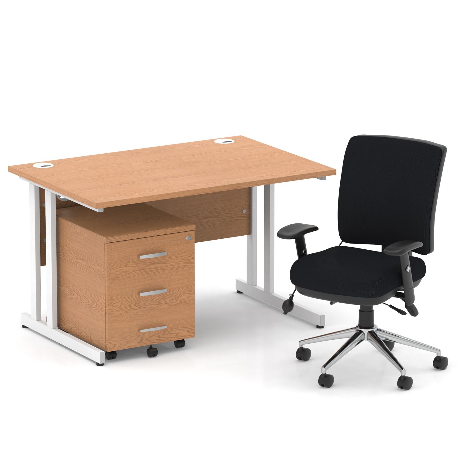 Impulse 1200mm Straight Office Desk Oak Top White Cantilever Leg with 3 Drawer M