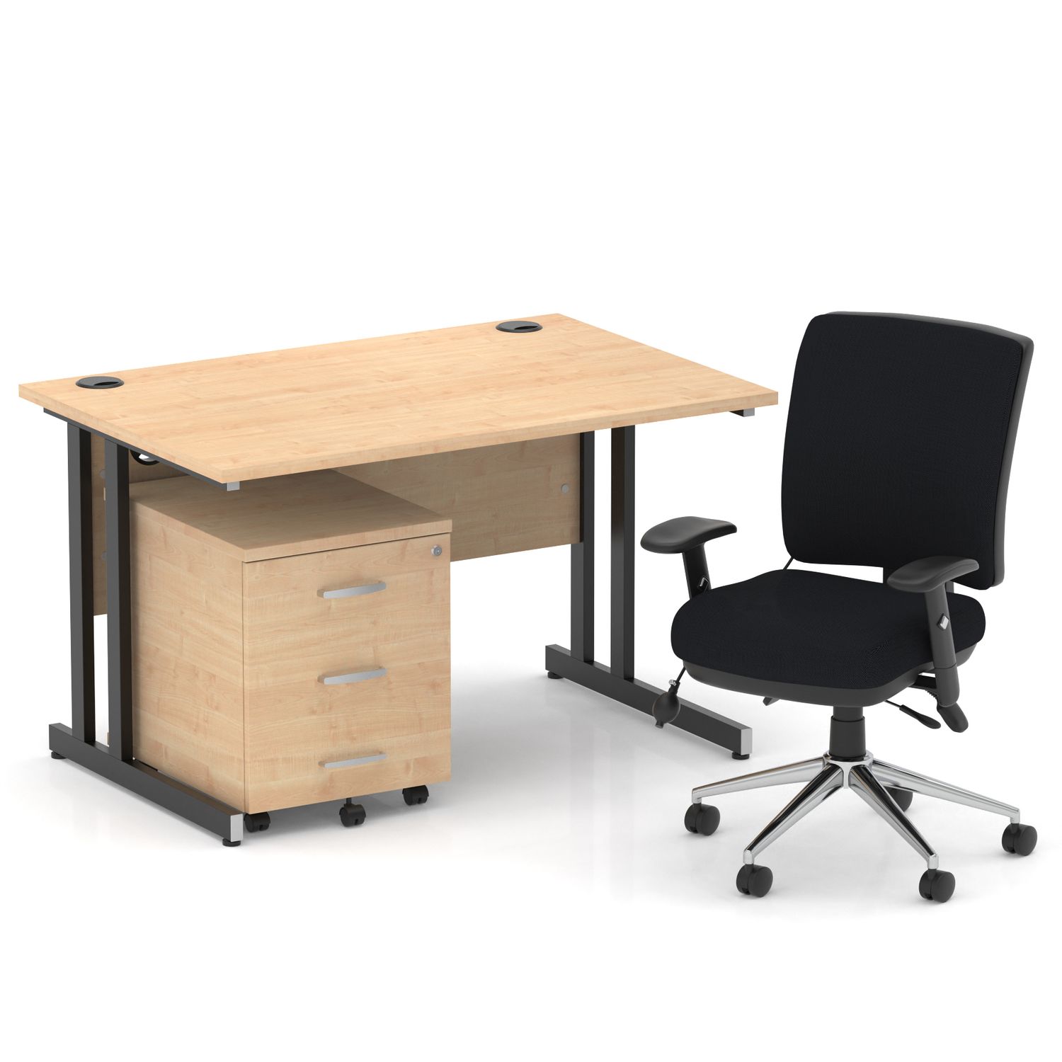 Impulse 1200mm Straight Office Desk Maple Top Black Cantilever Leg with 3 Drawer