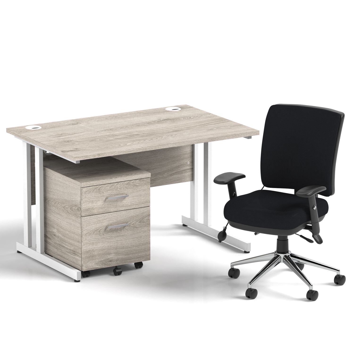Impulse 1200mm Straight Office Desk Grey Oak Top White Cantilever Leg with 2 Dra