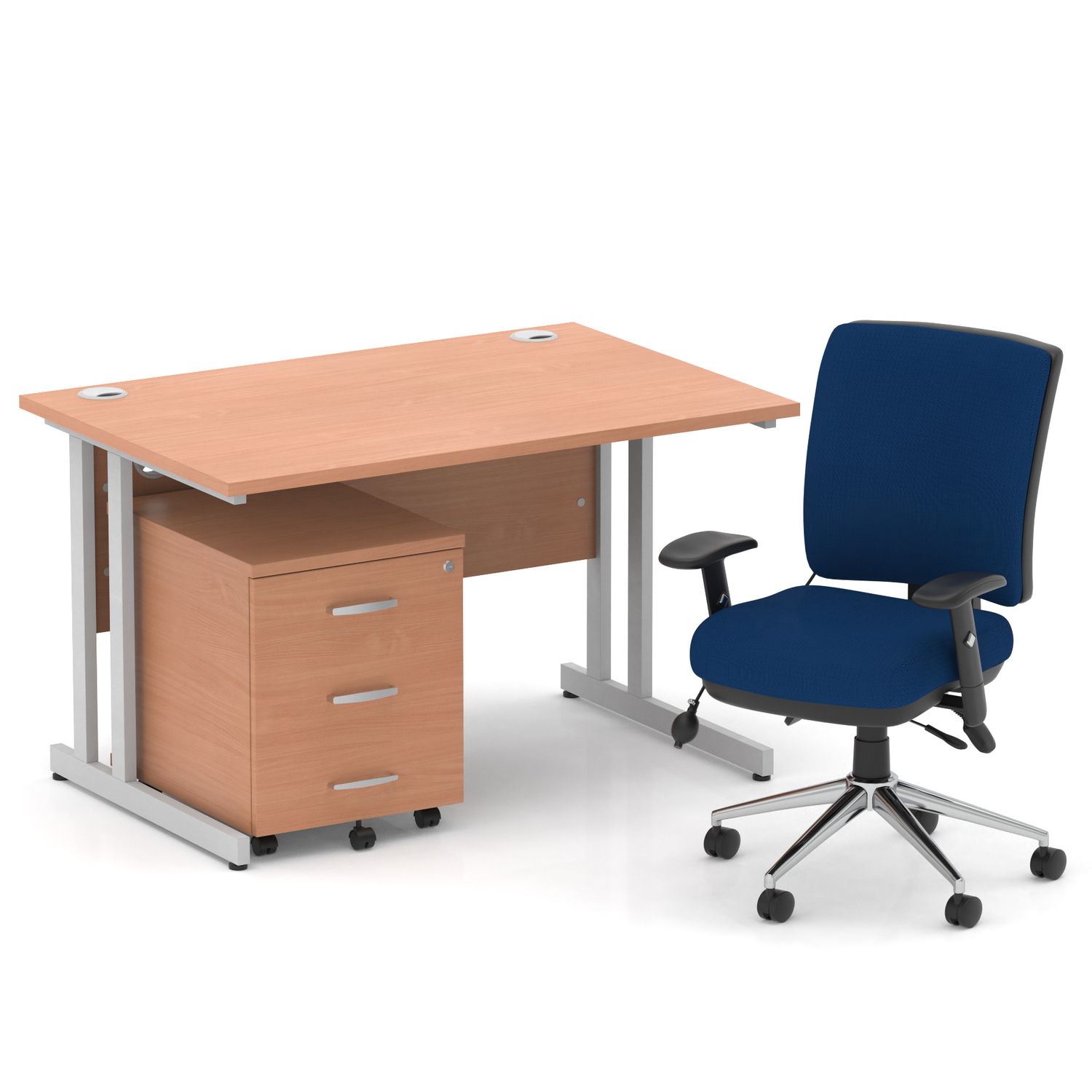 Impulse 1200mm Straight Office Desk Beech Top Silver Cantilever Leg with 3 Drawe