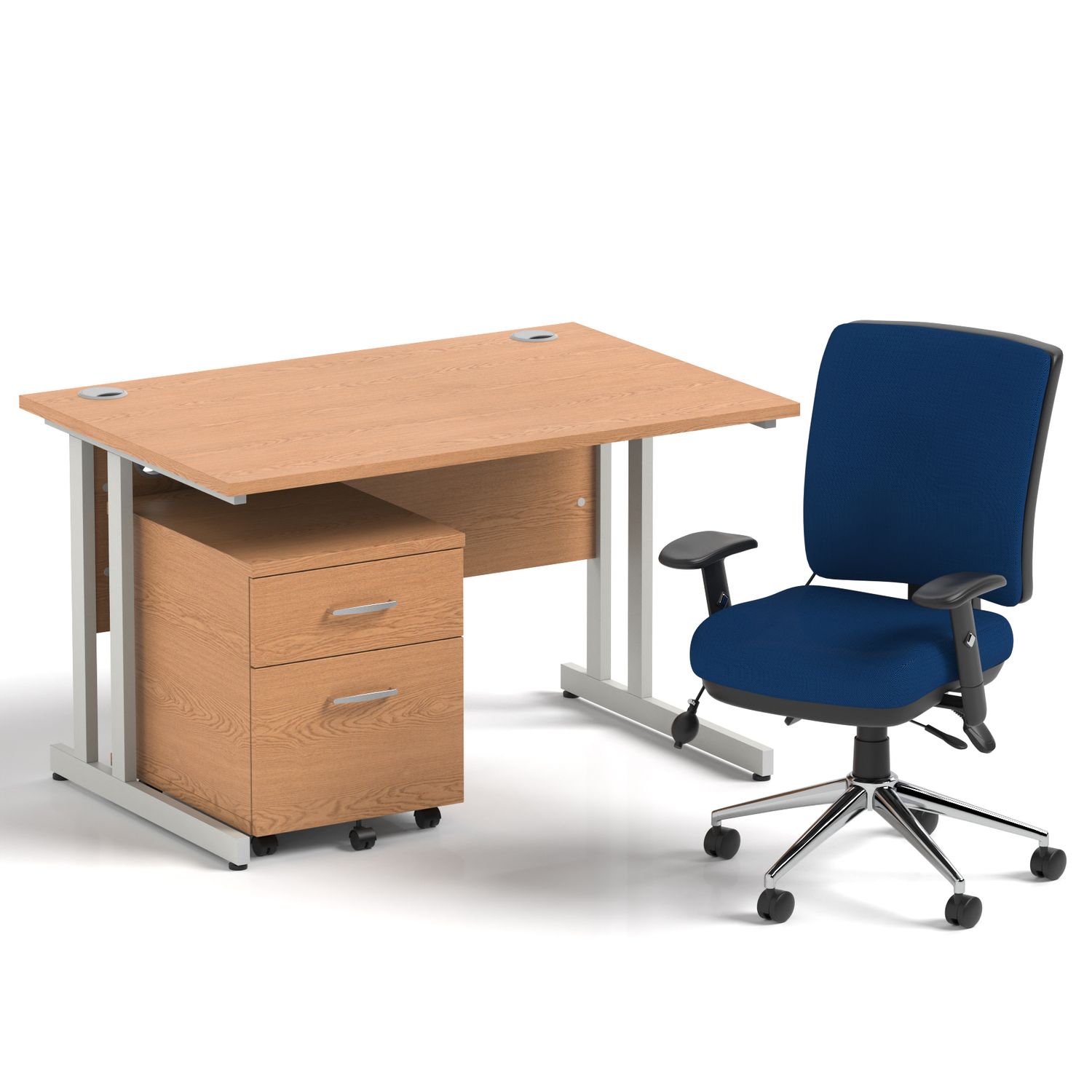 Impulse 1200mm Straight Office Desk Oak Top Silver Cantilever Leg with 2 Drawer