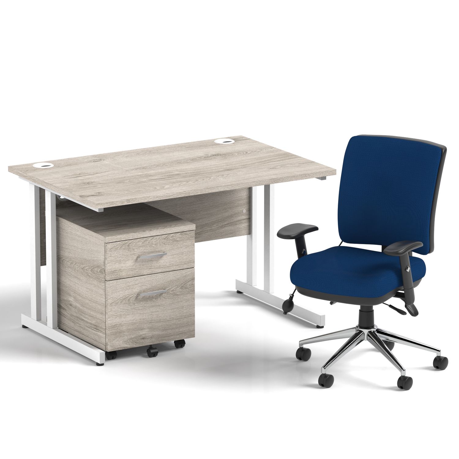 Impulse 1200mm Straight Office Desk Grey Oak Top White Cantilever Leg with 2 Dra
