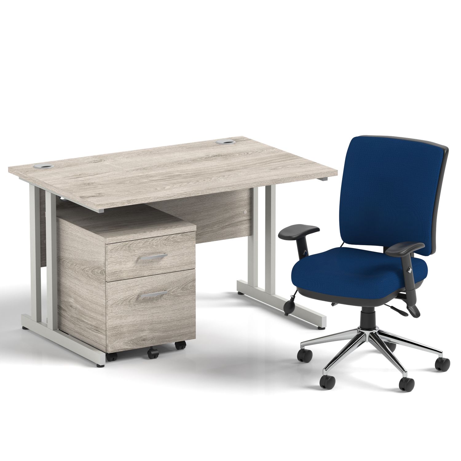 Impulse 1200mm Straight Office Desk Grey Oak Top Silver Cantilever Leg with 2 Dr