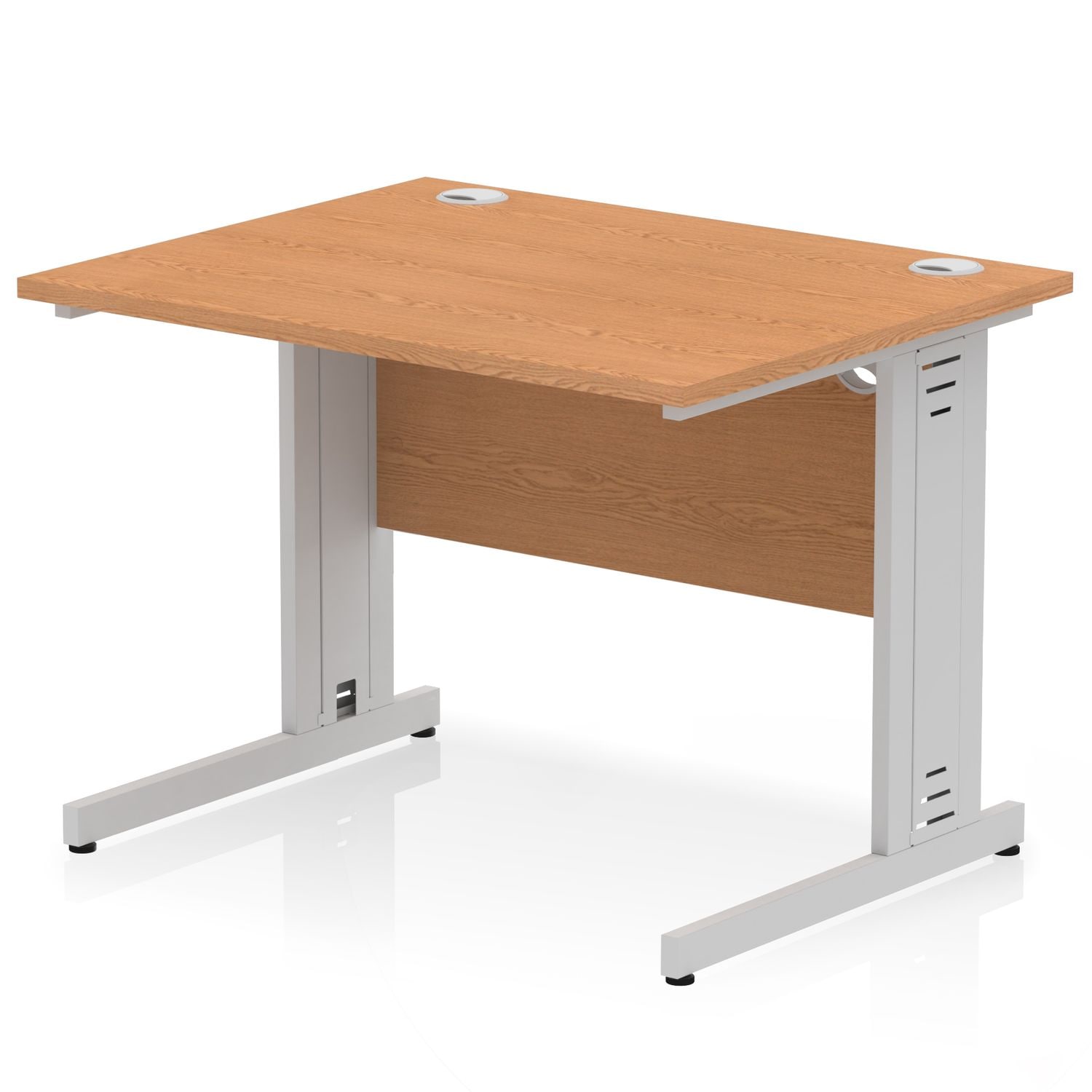 Impulse 1000 x 800mm Straight Office Desk Oak Top Silver Cable Managed Leg
