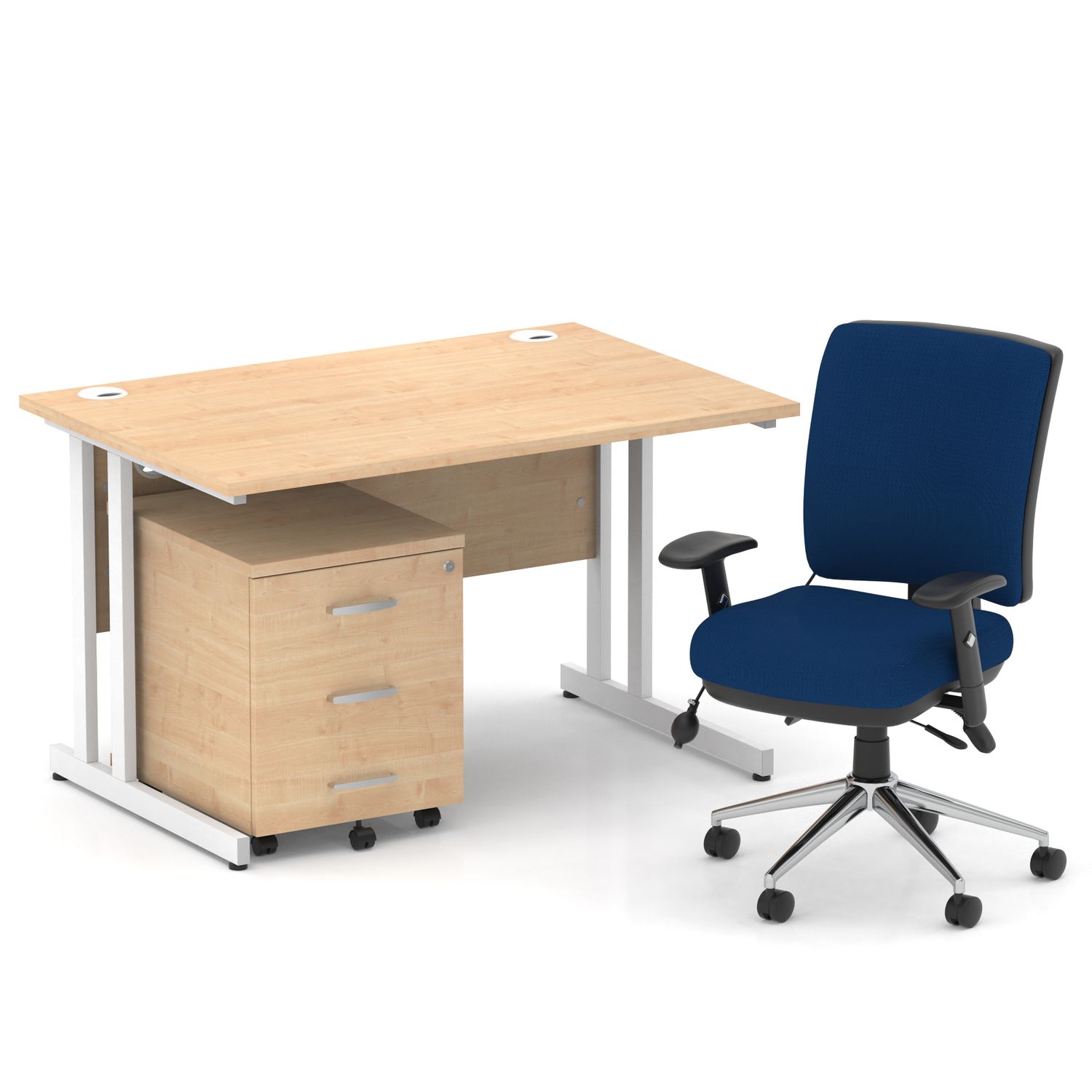 Impulse 1200mm Straight Office Desk Maple Top White Cantilever Leg with 3 Drawer