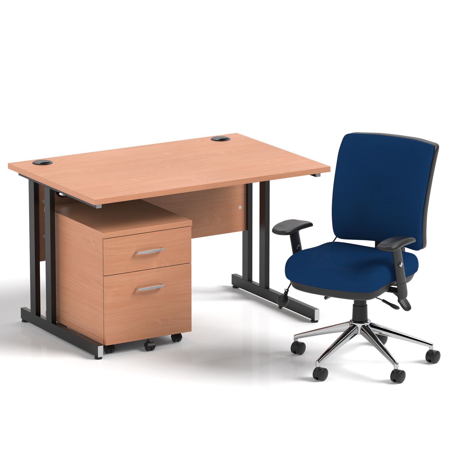 Impulse 1200mm Straight Office Desk Beech Top Black Cantilever Leg with 2 Drawer