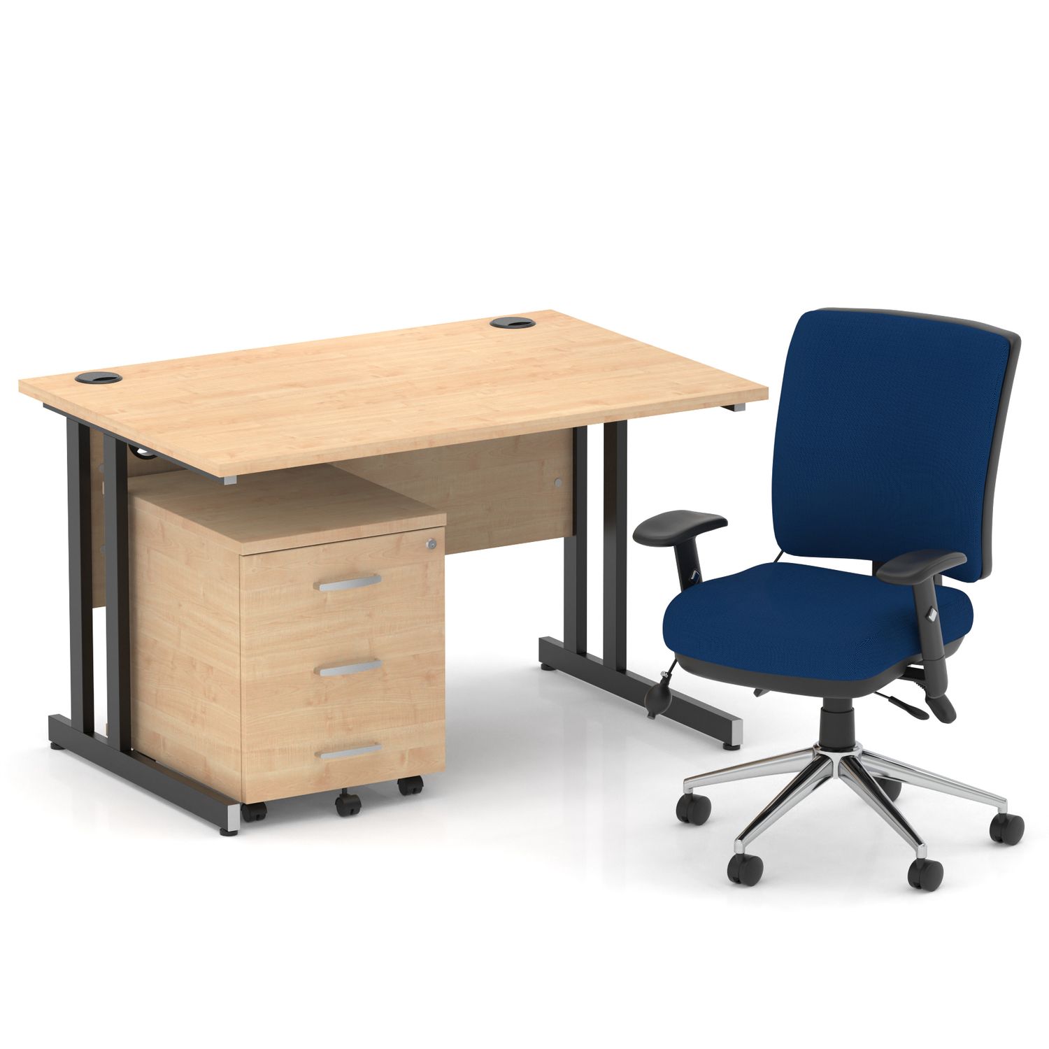 Impulse 1200mm Straight Office Desk Maple Top Black Cantilever Leg with 3 Drawer