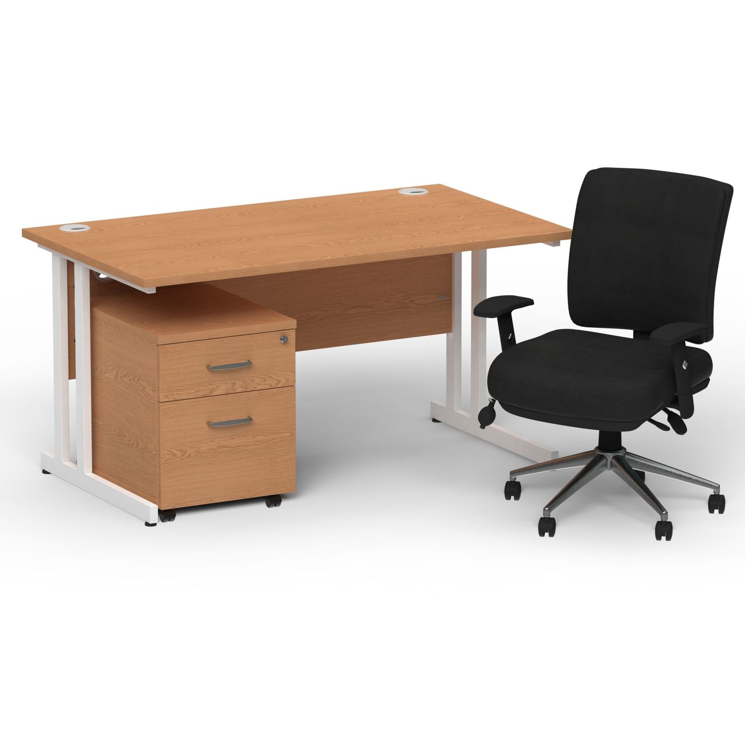 Impulse 1400mm Straight Office Desk Oak Top White Cantilever Leg with 2 Drawer M