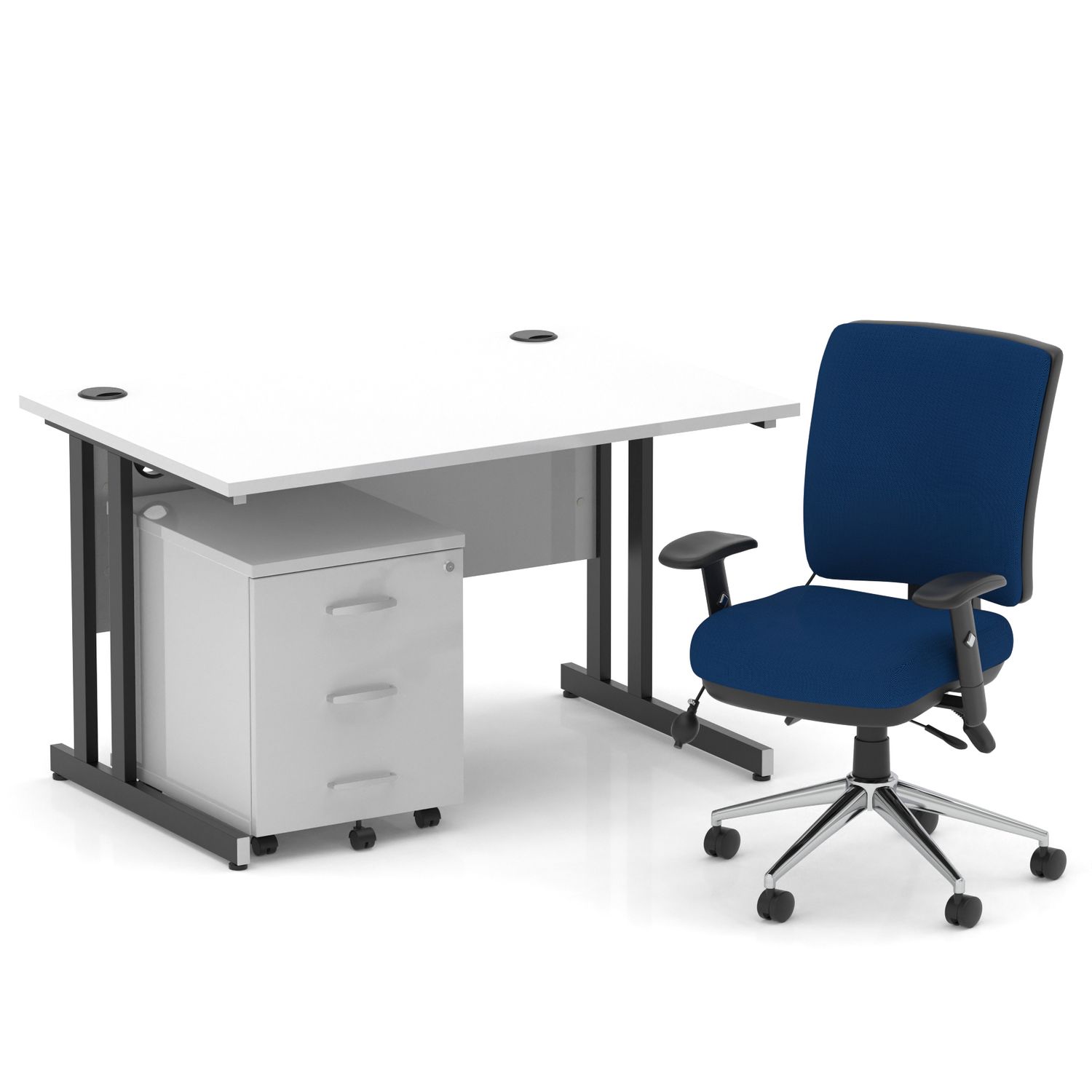 Impulse 1200mm Straight Office Desk White Top Black Cantilever Leg with 3 Drawer