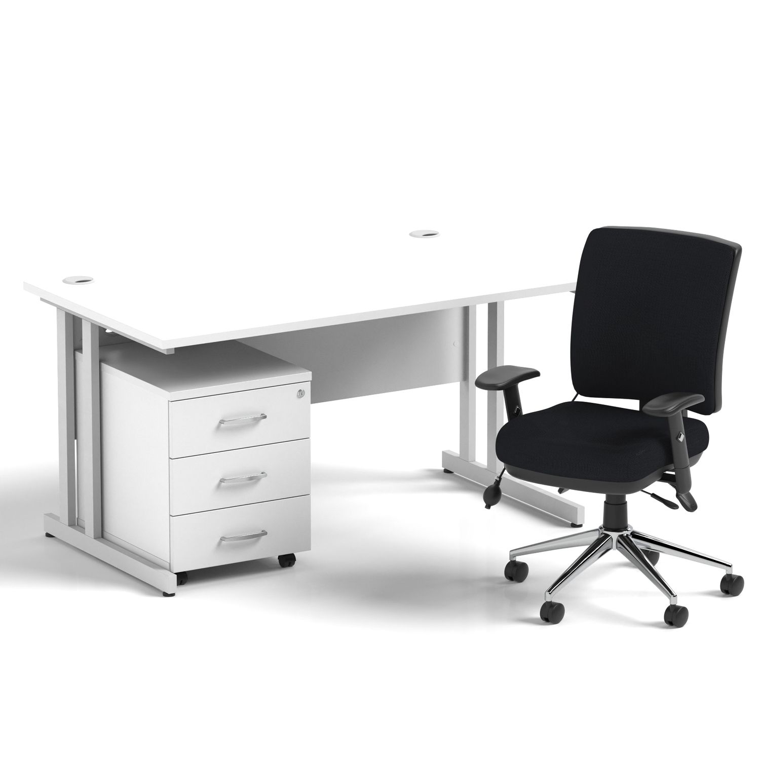 Impulse 1400mm Straight Office Desk White Top Silver Cantilever Leg with 3 Drawe