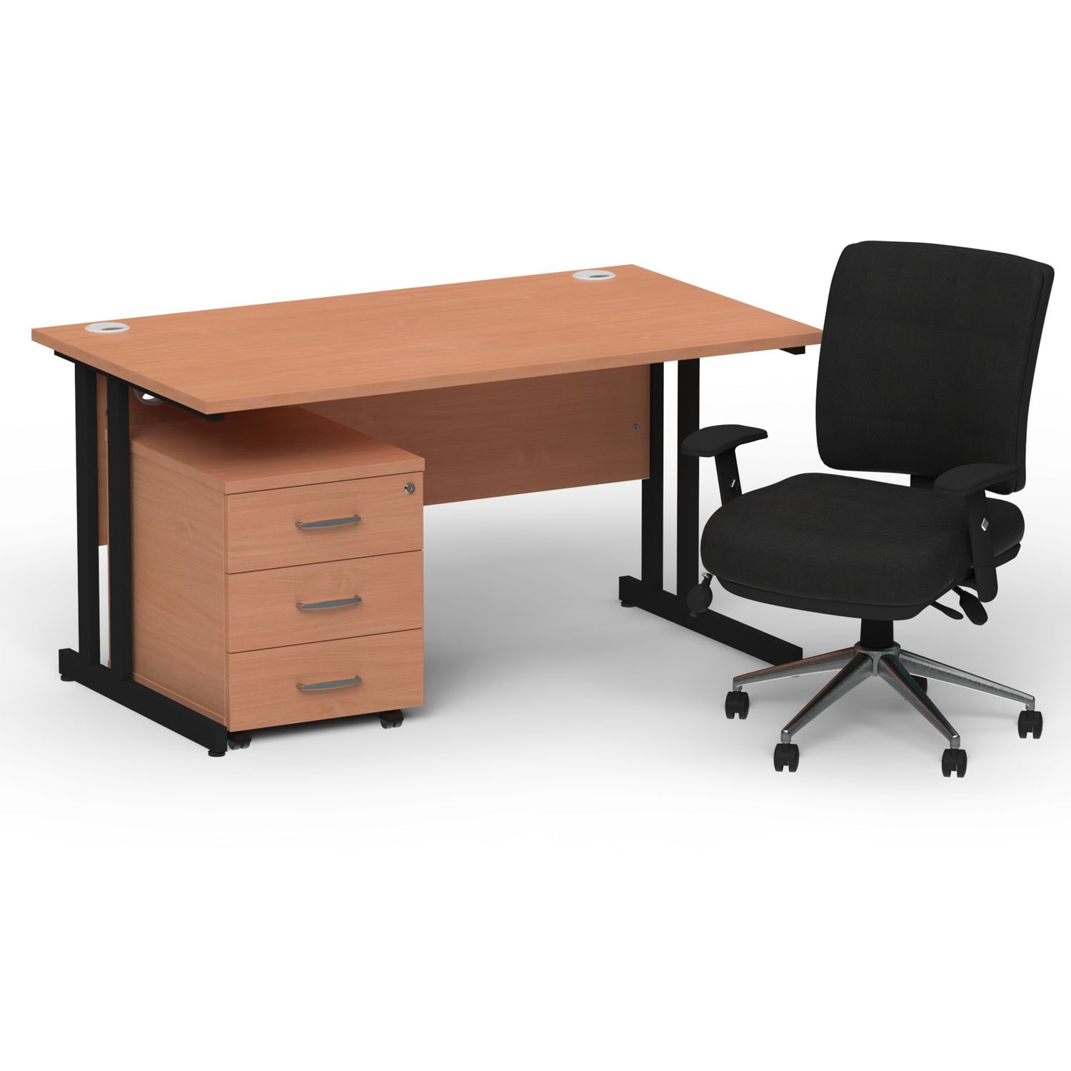 Impulse 1400mm Straight Office Desk Beech Top Black Cantilever Leg with 3 Drawer