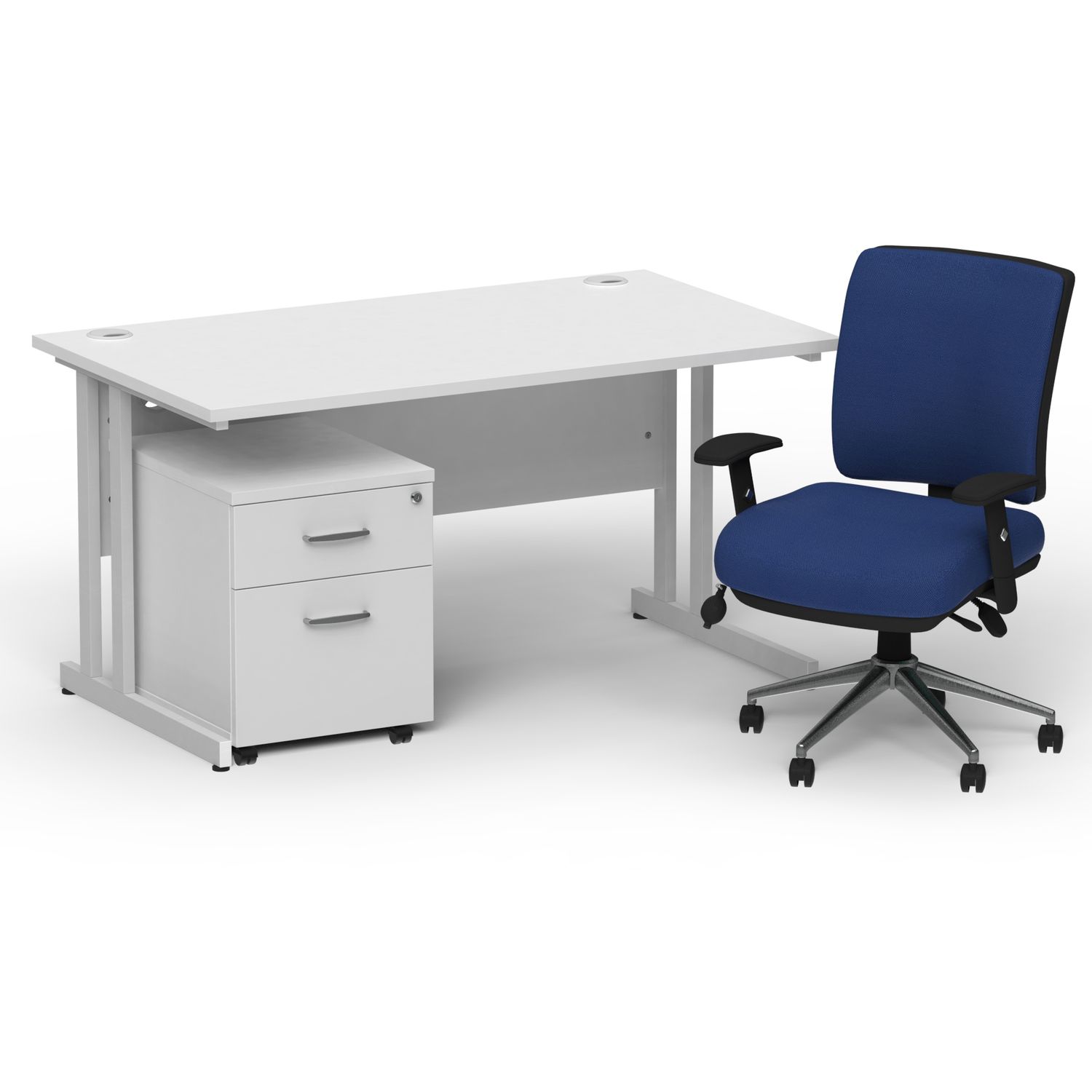 Impulse 1400mm Straight Office Desk White Top Silver Cantilever Leg with 2 Drawe