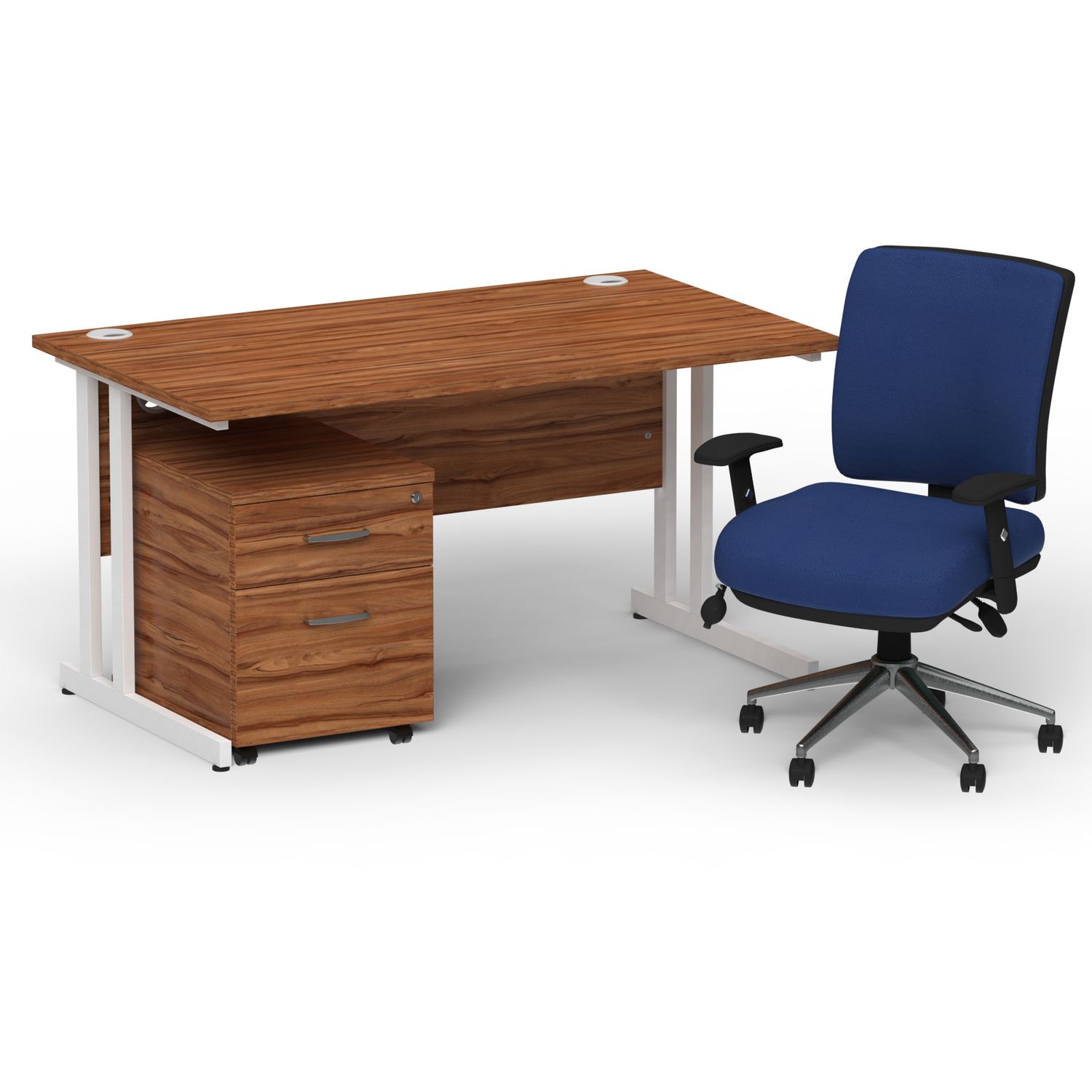 Impulse 1400mm Straight Office Desk Walnut Top White Cantilever Leg with 2 Drawe