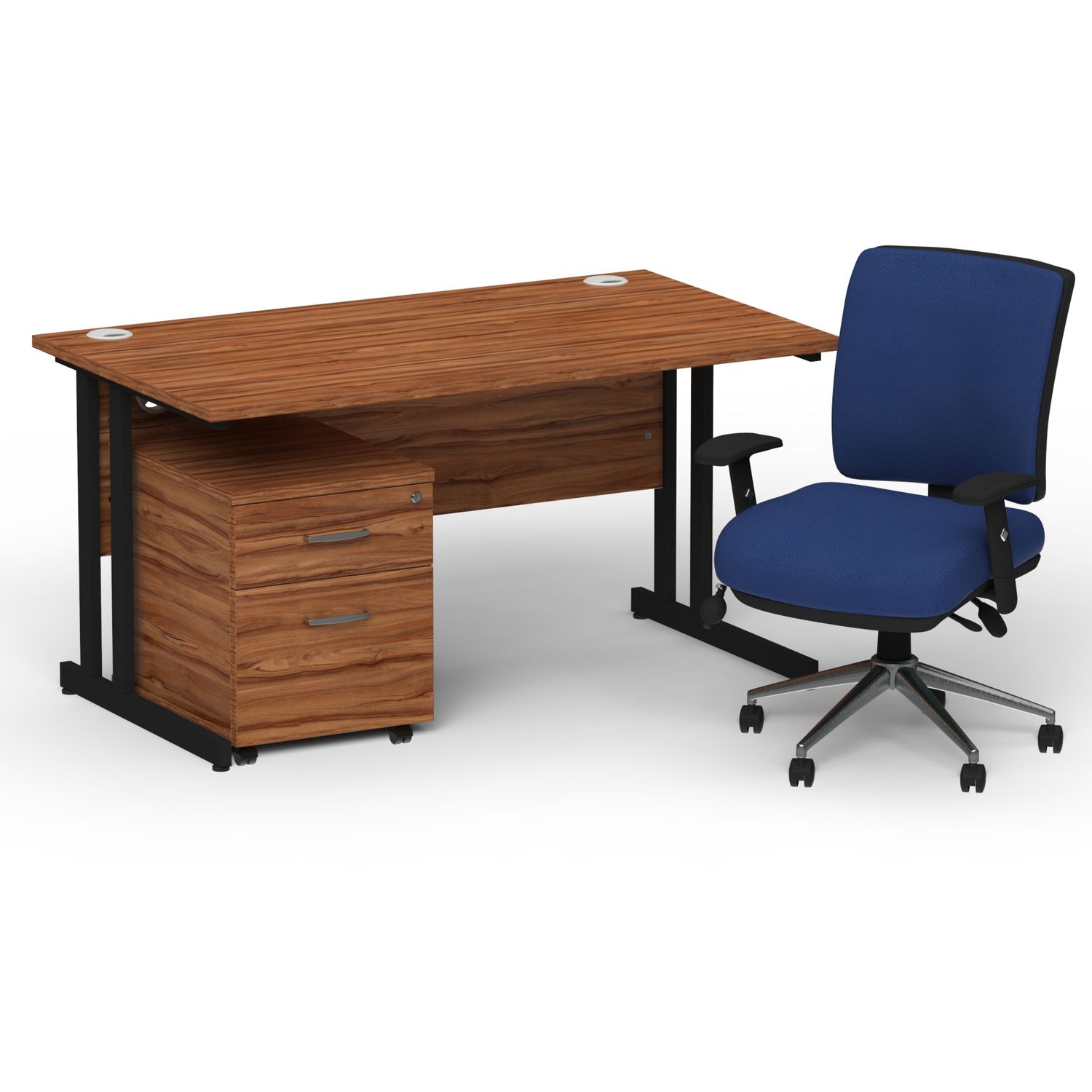 Impulse 1400mm Straight Office Desk Walnut Top Black Cantilever Leg with 2 Drawe