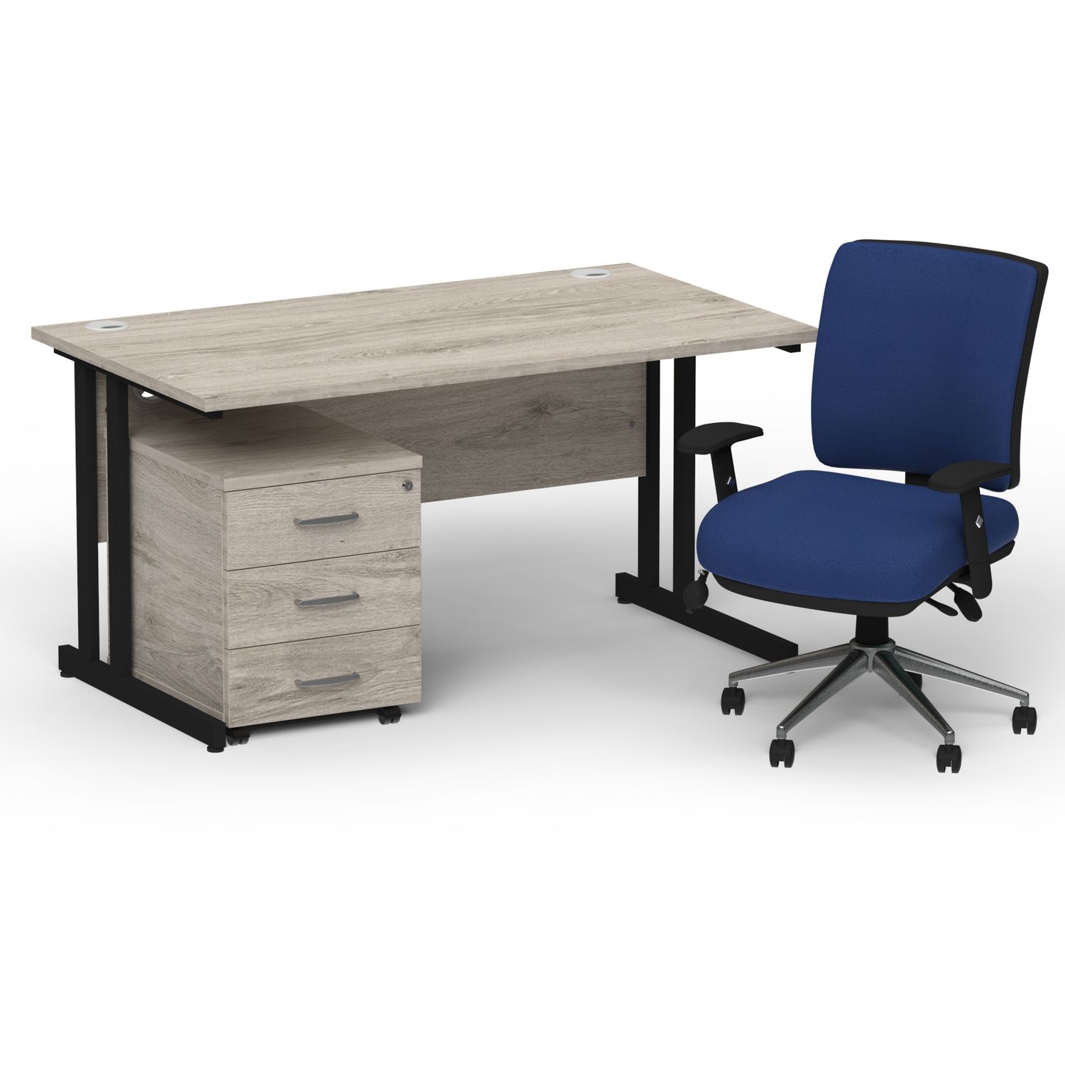 Impulse 1400mm Straight Office Desk Grey Oak Top Black Cantilever Leg with 3 Dra