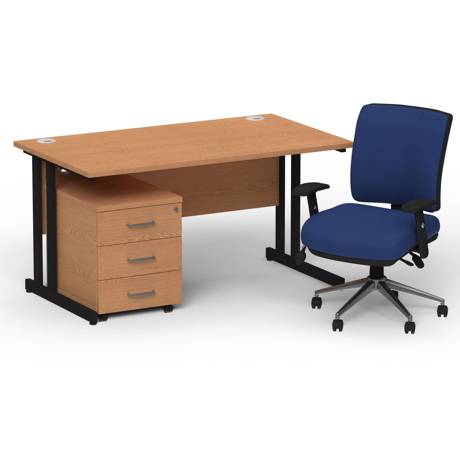 Impulse 1400mm Straight Office Desk Oak Top Black Cantilever Leg with 3 Drawer M