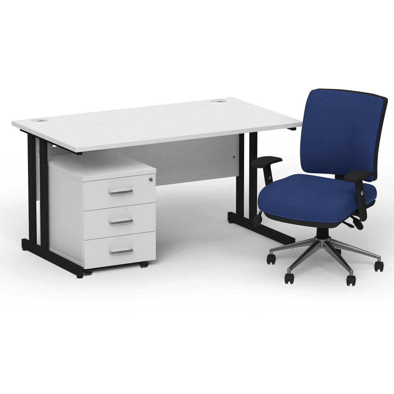 Impulse 1400mm Straight Office Desk White Top Black Cantilever Leg with 3 Drawer