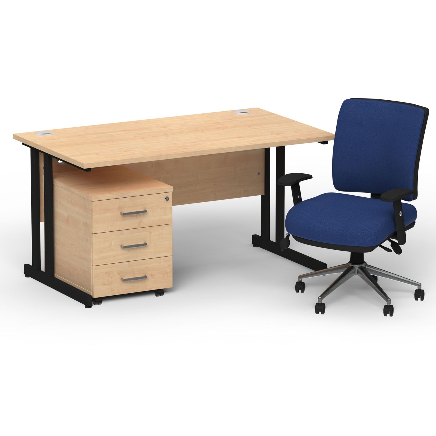Impulse 1400mm Straight Office Desk Maple Top Black Cantilever Leg with 3 Drawer