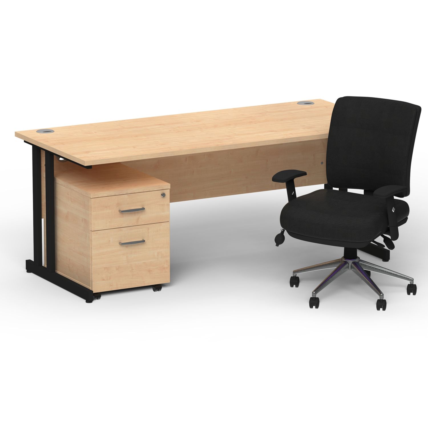 Impulse 1600mm Straight Office Desk Maple Top Black Cantilever Leg with 2 Drawer