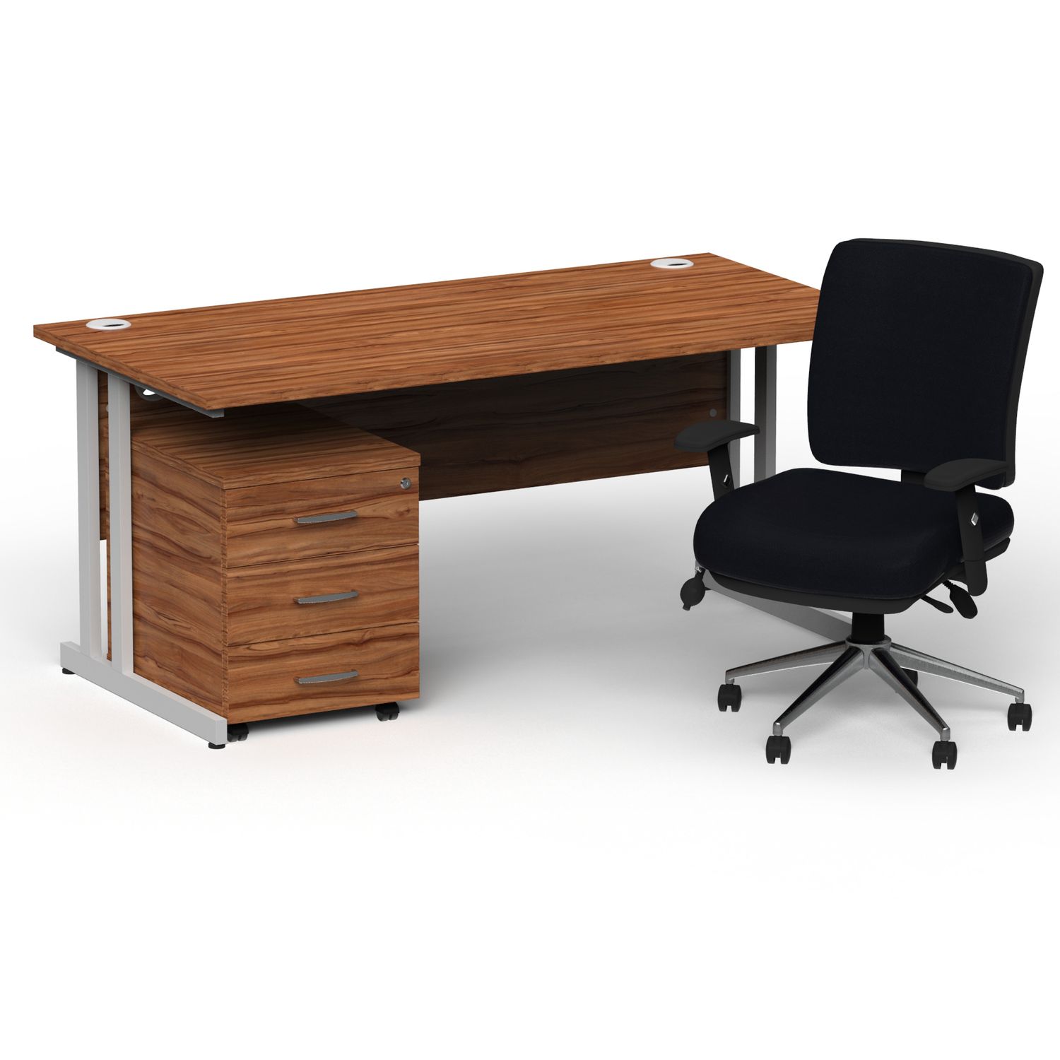 Impulse 1600mm Straight Office Desk Walnut Top Silver Cantilever Leg with 3 Draw