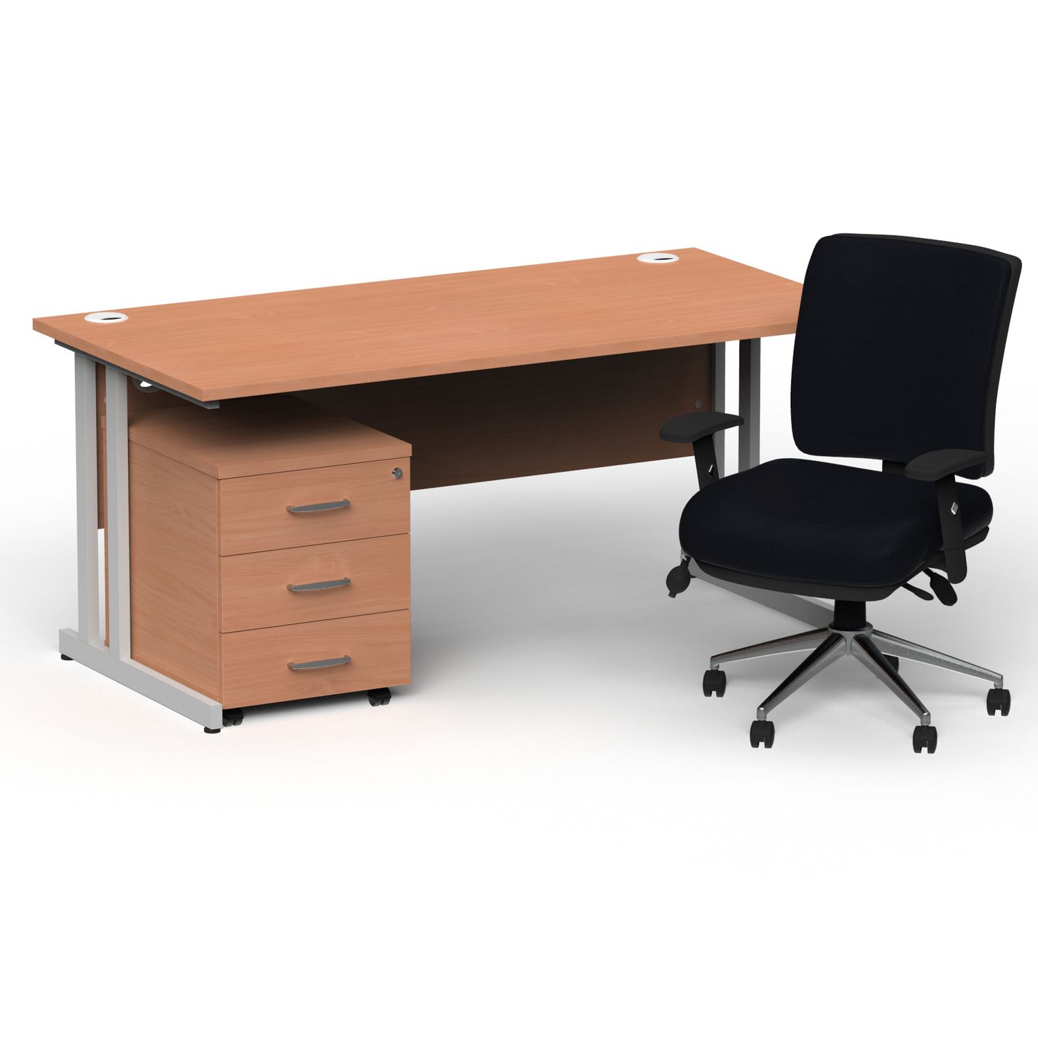 Impulse 1600mm Straight Office Desk Beech Top Silver Cantilever Leg with 3 Drawe