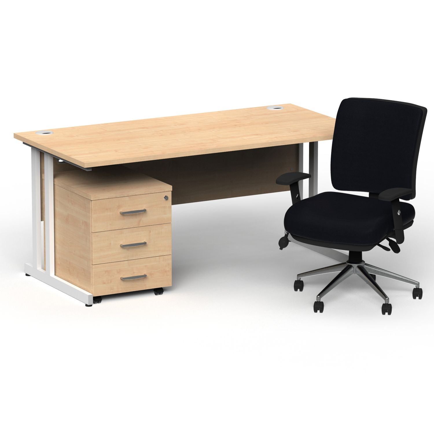 Impulse 1600mm Straight Office Desk Maple Top White Cantilever Leg with 3 Drawer
