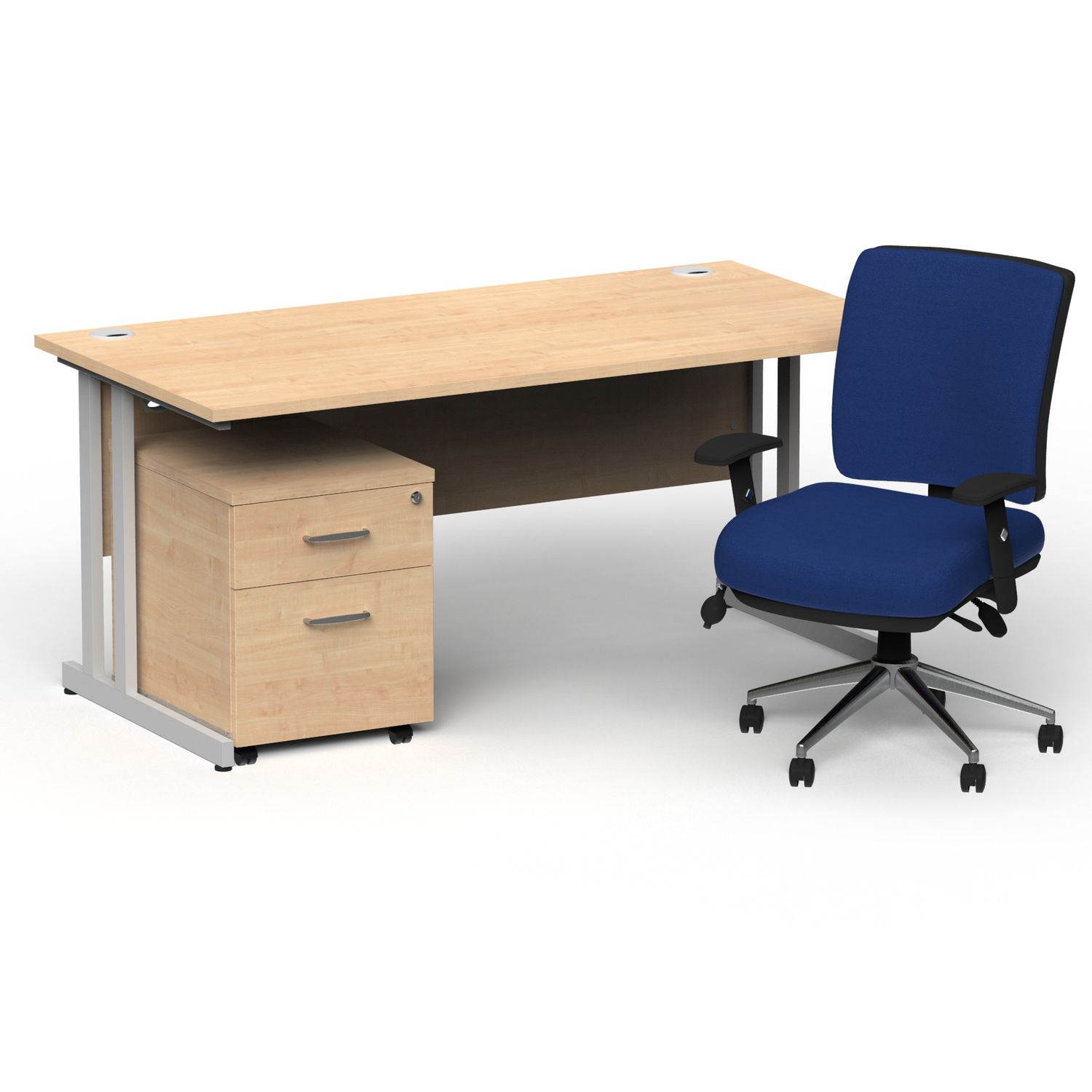 Impulse 1600mm Straight Office Desk Maple Top Silver Cantilever Leg with 2 Drawe